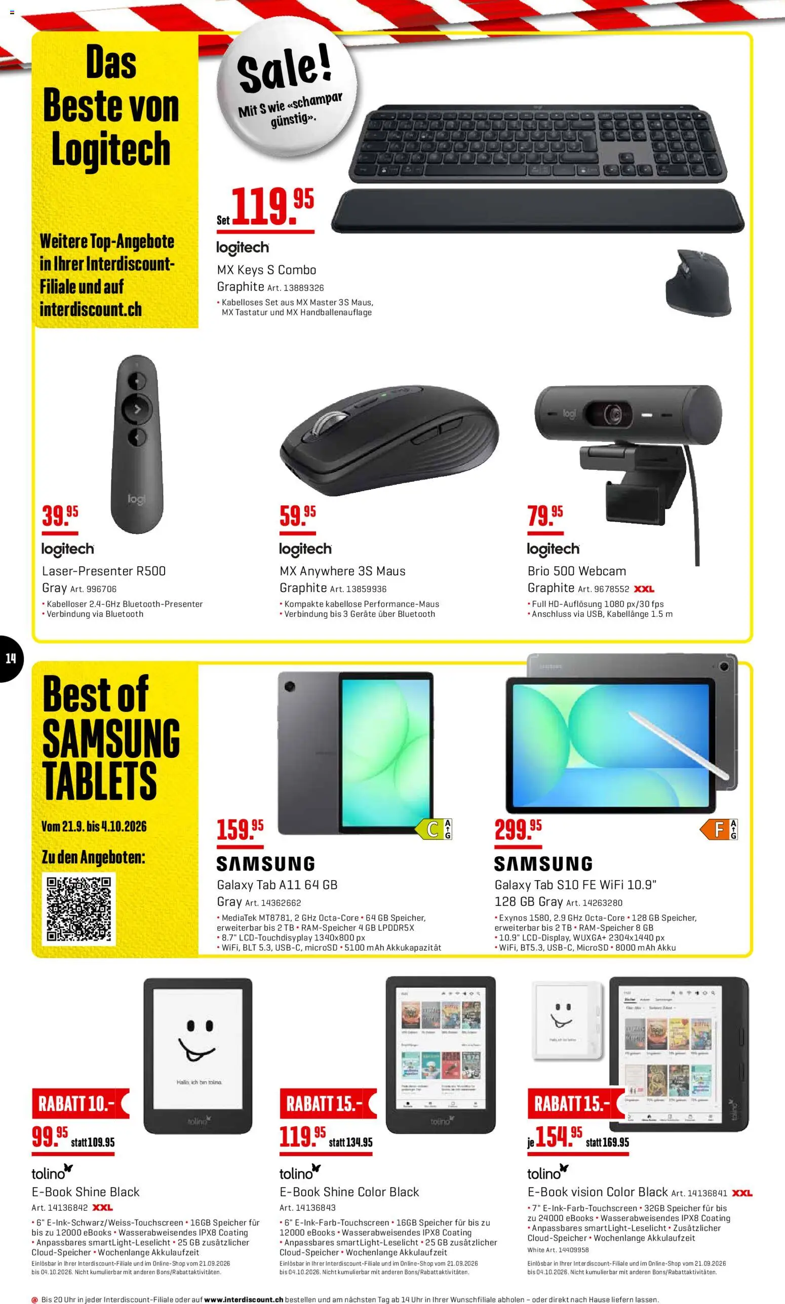 Interdiscount aktionen – gültig ab 21.09.2026 | Seite: 14 | Produkte: Tastatur, Maus, Samsung