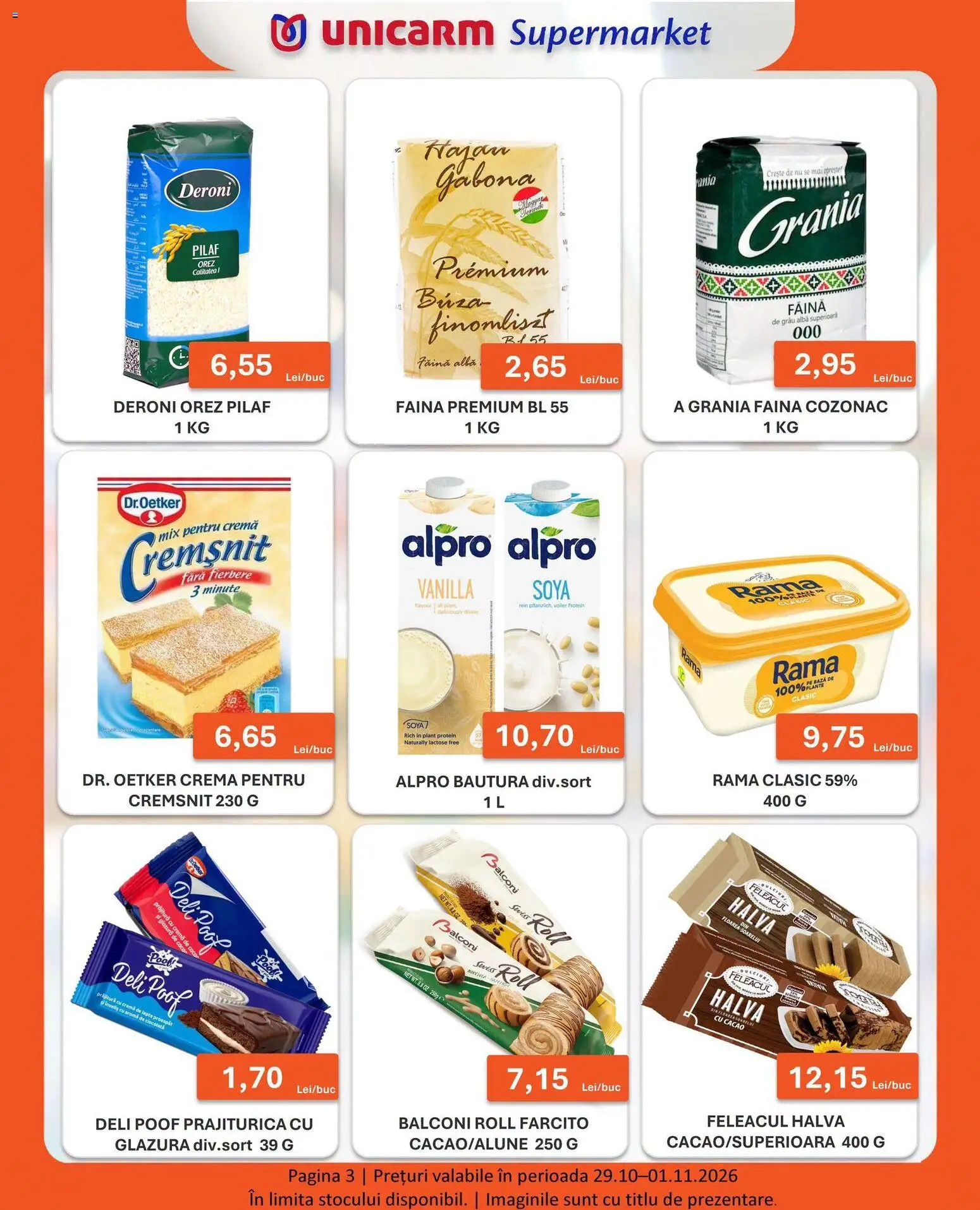 Noul catalog Unicarm – valabil de la 29.10.2026 | Pagină: 3 | Produse: Halva, Cremă, Orez, Cacao