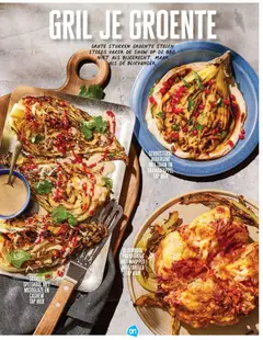 GEROOSTERDE AUBERGINE MET TAHIN EN GRANAATAPPEL, Roasted eggplant with tahini and pomegranate. - Voorbeeld van een folder van Albert Heijn, geldig van 08-04-2026 | Pagina: 65 | Producten: Bloemkool, Aubergine, Mozzarella, Granaatappel