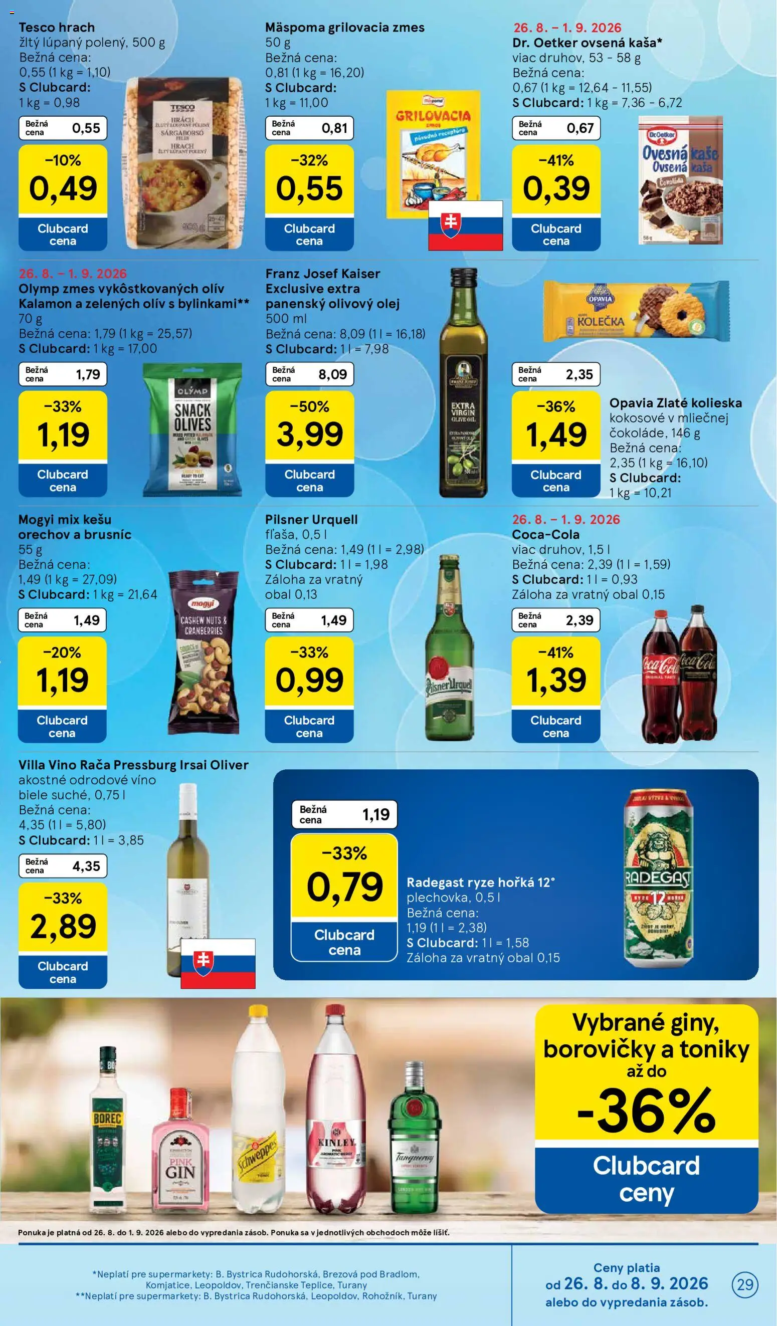 Nové Tesco akcie – leták je platný od 26.08.2026 | Strana: 29 | Produkty: Hrach, Ovsená kaša, Cola, Kešu