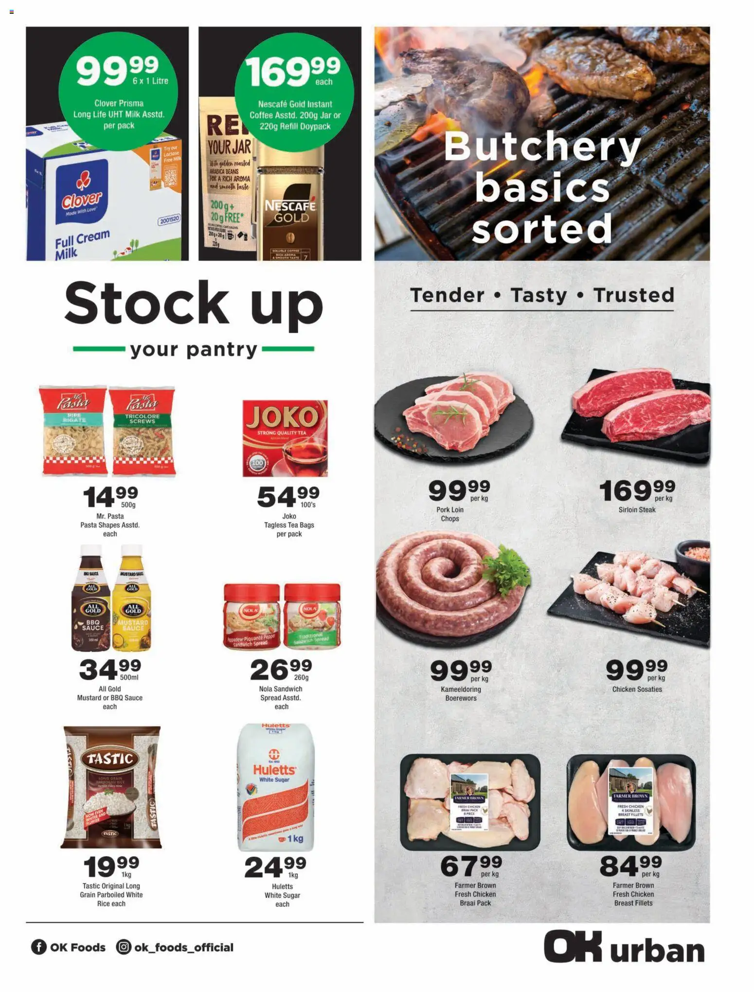 New OK Foods catalogue – valid from 24/07/2026 | Page: 3 | Products: Steak, Milk, Tea, Mustard