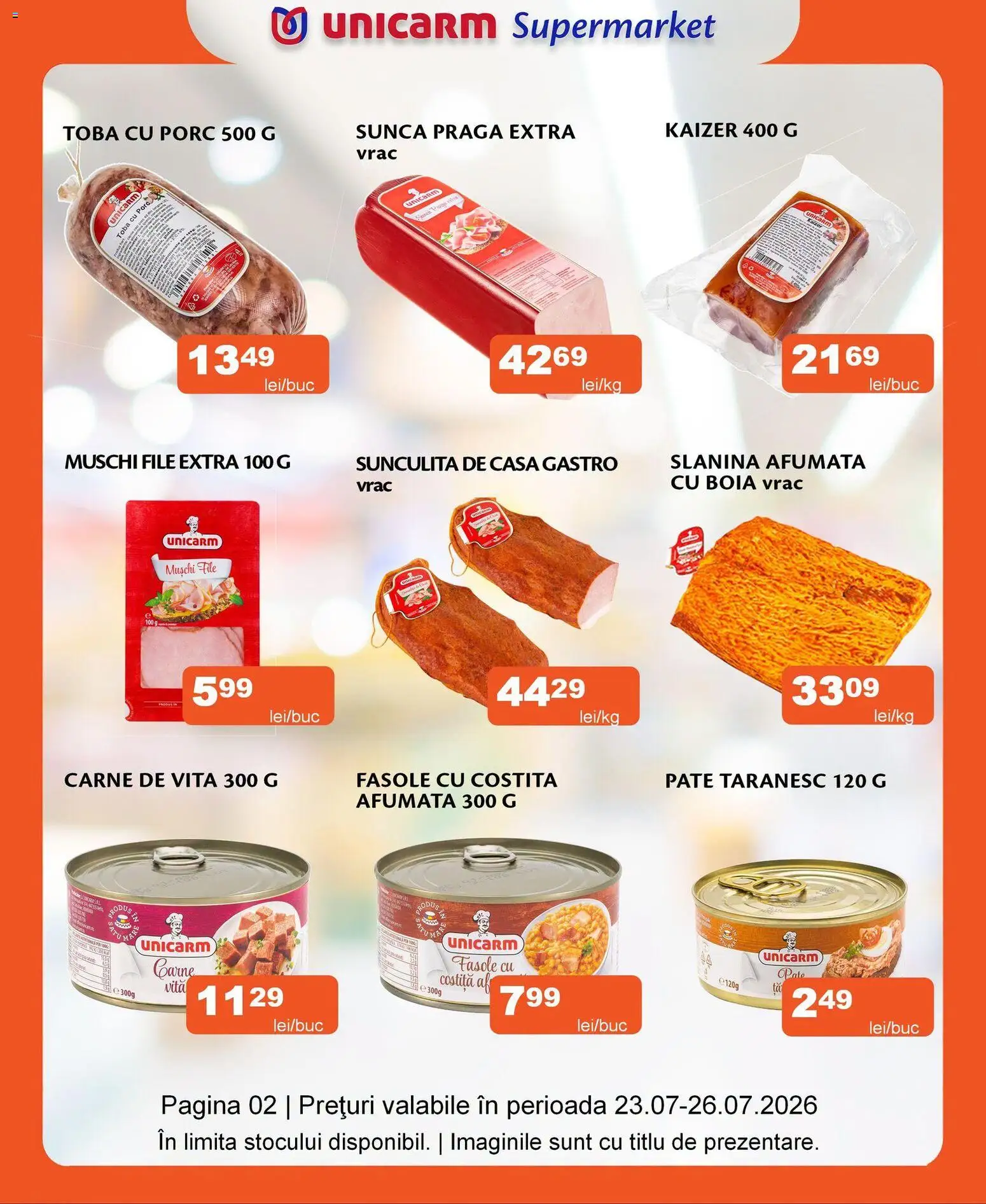 Noul catalog Unicarm – valabil de la 23.07.2026 | Pagină: 2 | Produse: Pate, Șuncă, Carne De Vită