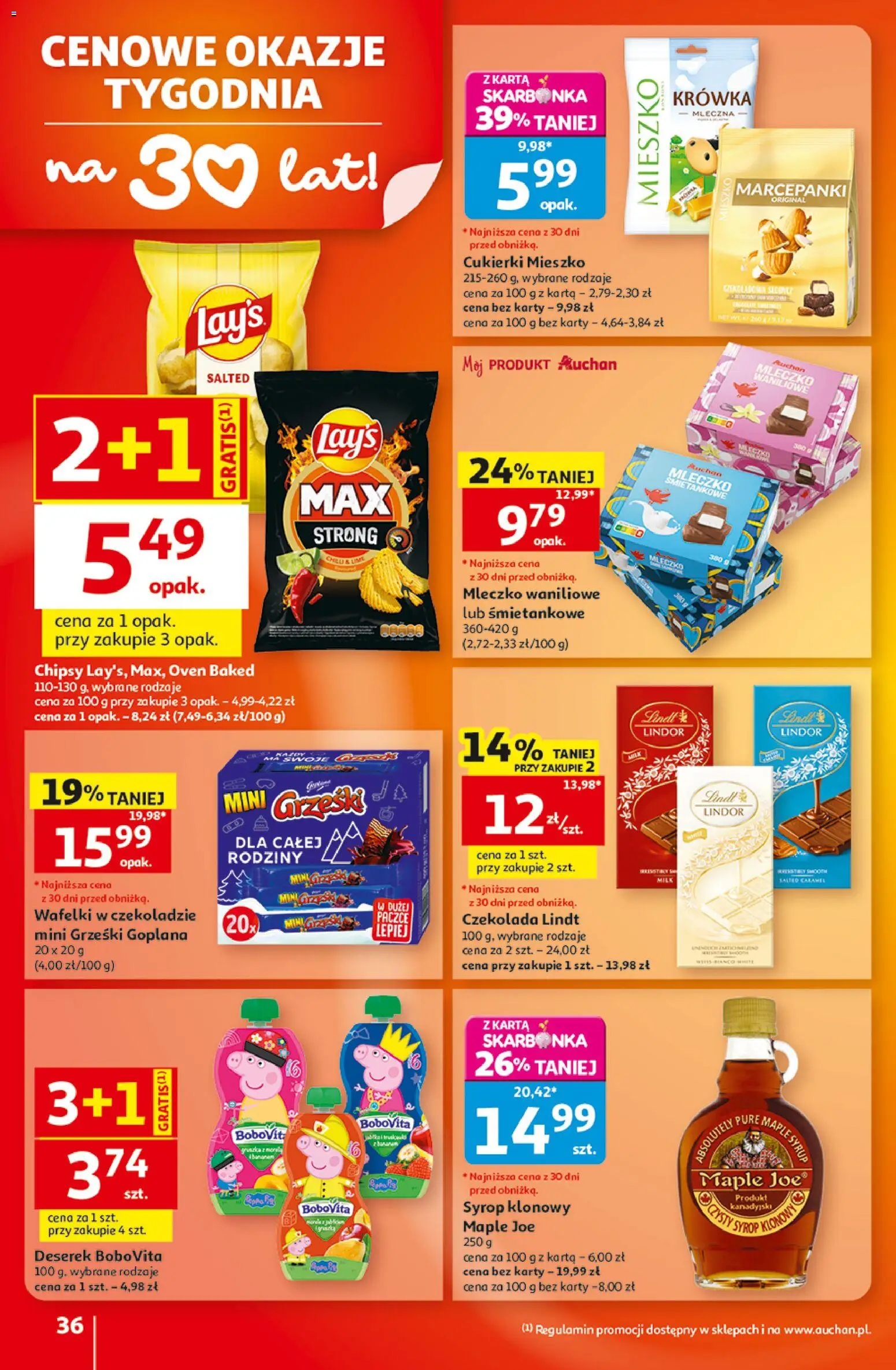 Auchan gazetka - 30 Lat Hipermarket od 20.08.2026 | Strona: 36 | Produkty: Syrop, Krowka, Wafelki w czekoladzie, Cukierki