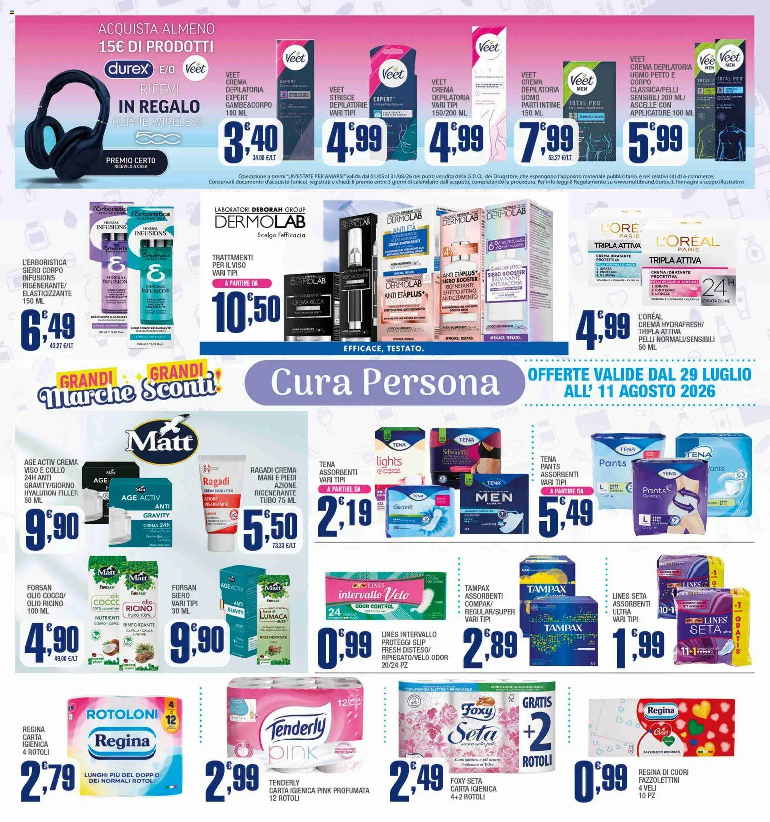 Volantino Splendidi e Splendenti del 29/07/2026 | Pagina: 7 | Prodotti: Illuminante, Crema depilatoria, Talco, Cuffie