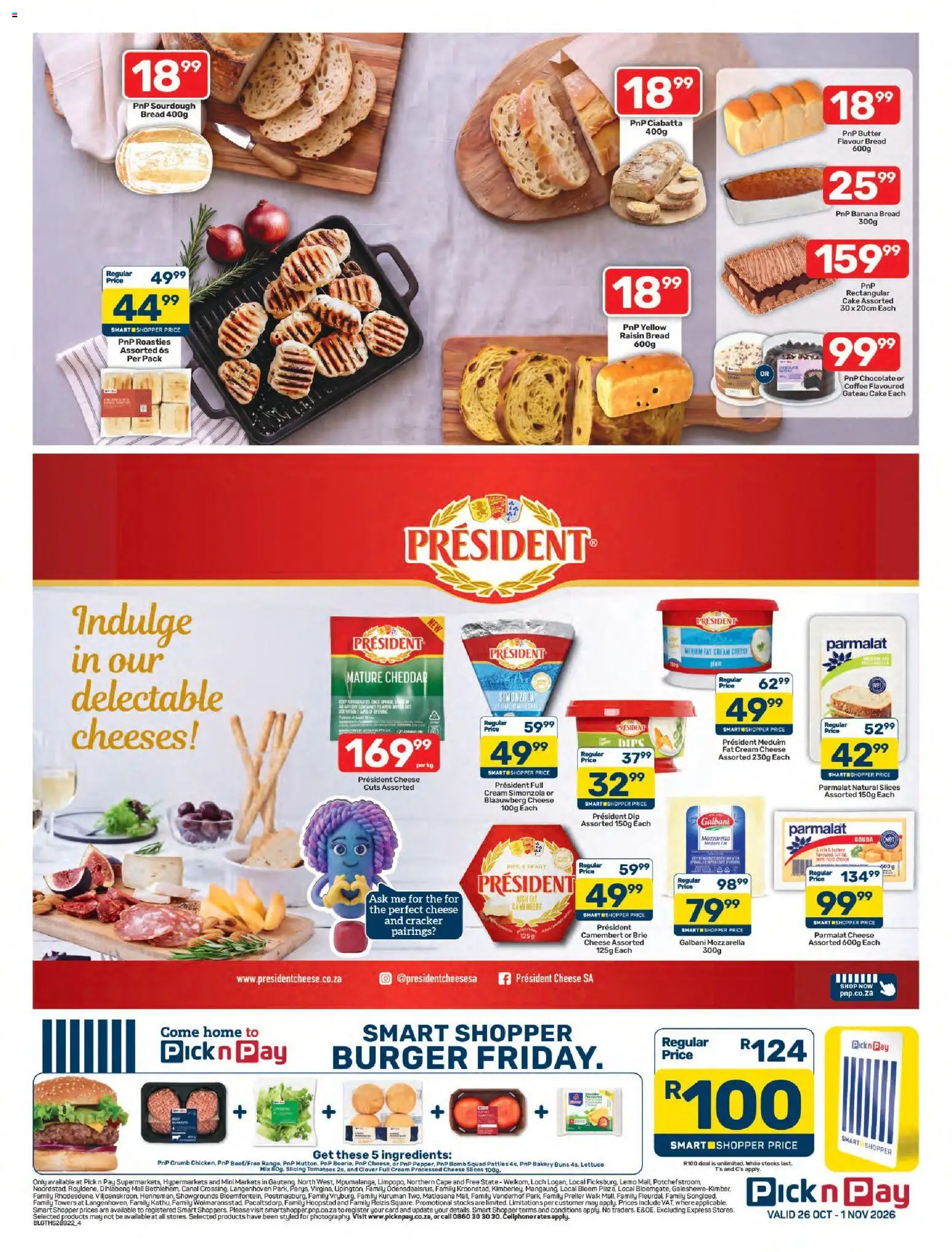 New Pick n Pay catalogue – valid from 26/10/2026 | Page: 4 | Products: Buns, Coffee, Cheddar, Mozzarella