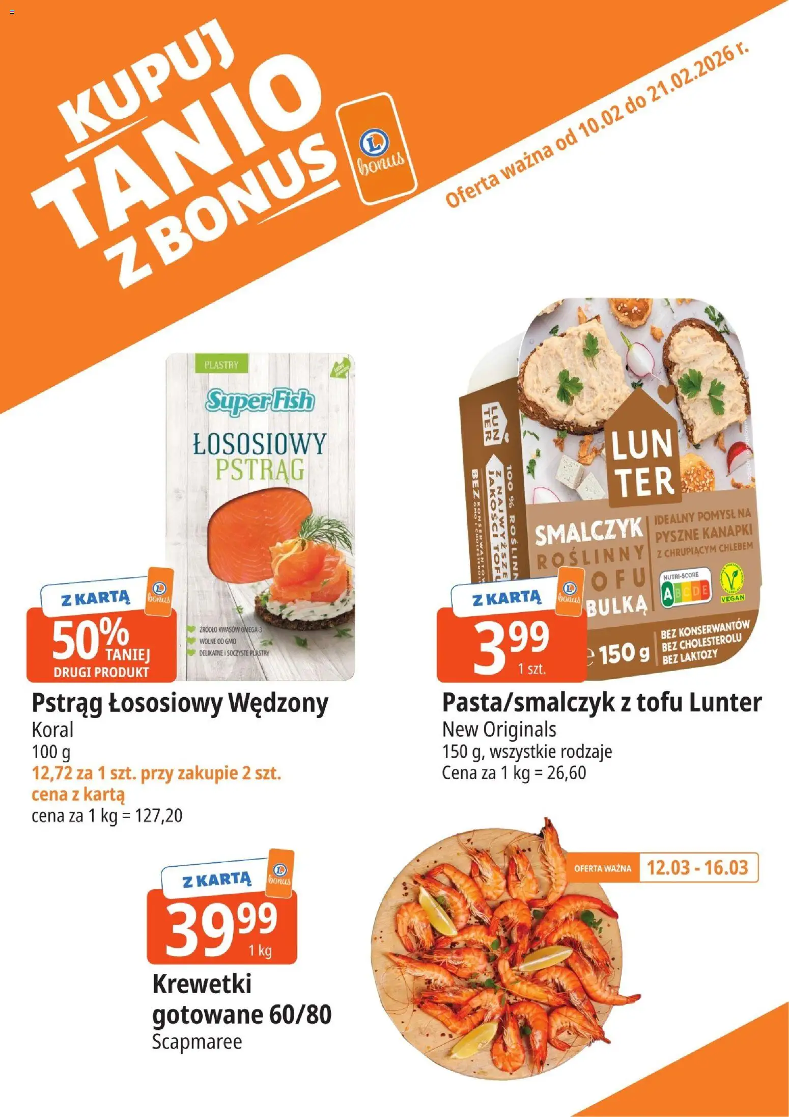 E.Leclerc gazetka - Zamość kupony dodatkowe od 10.03.2026 | Strona: 7 | Produkty: Bez laktozy, Bułka, Krewetki gotowane, Tofu
