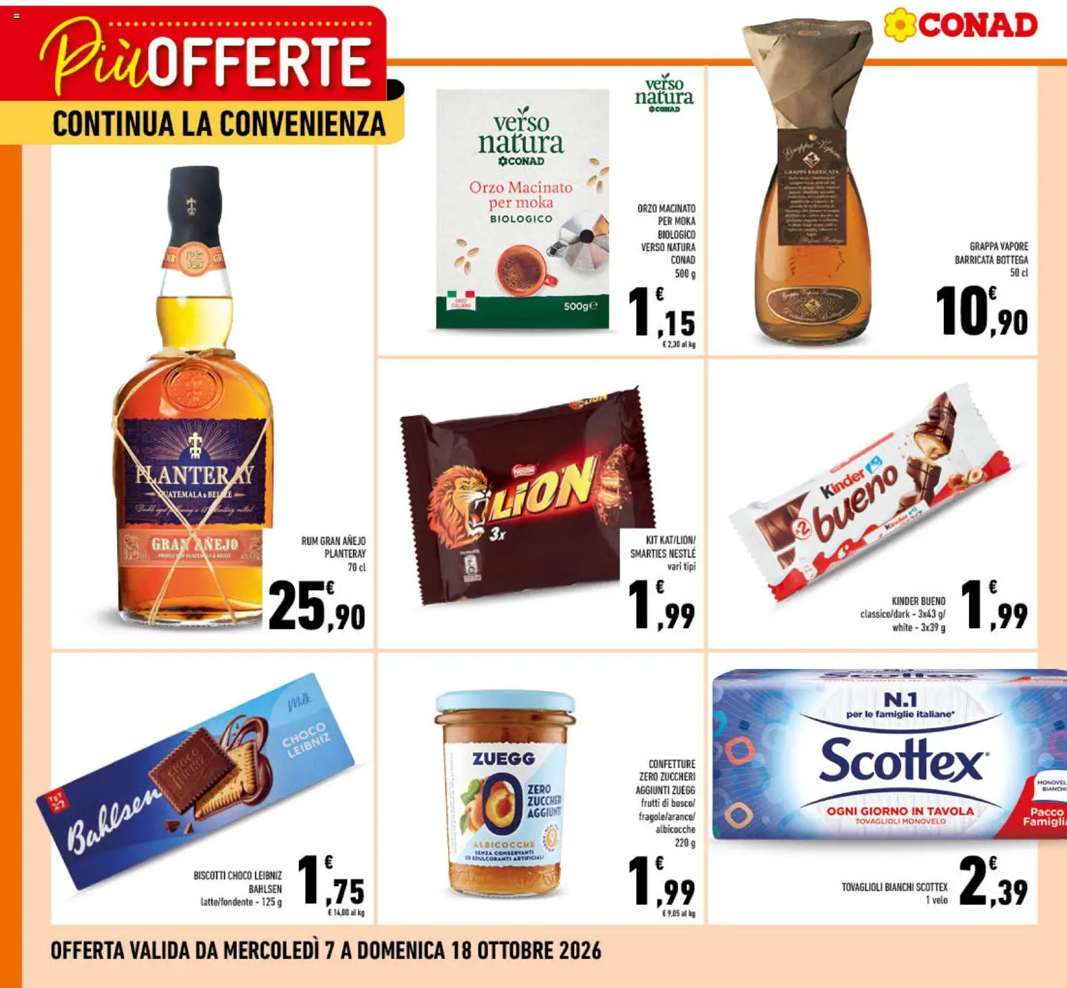 Volantino Conad del 07/10/2026 | Pagina: 2 | Prodotti: Biscotti, Rum, Albicocche, Grappa