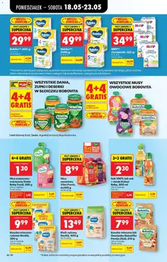 Pogląd oferty "Sok 100% lub sok + woda Kubuś Baby, 300 ml, 100% juice or juice + water, 300 ml" - ważna od 18.05.2026 | Strona: 74 | Produkty: Karta, Owsianka, Mleko, Sok