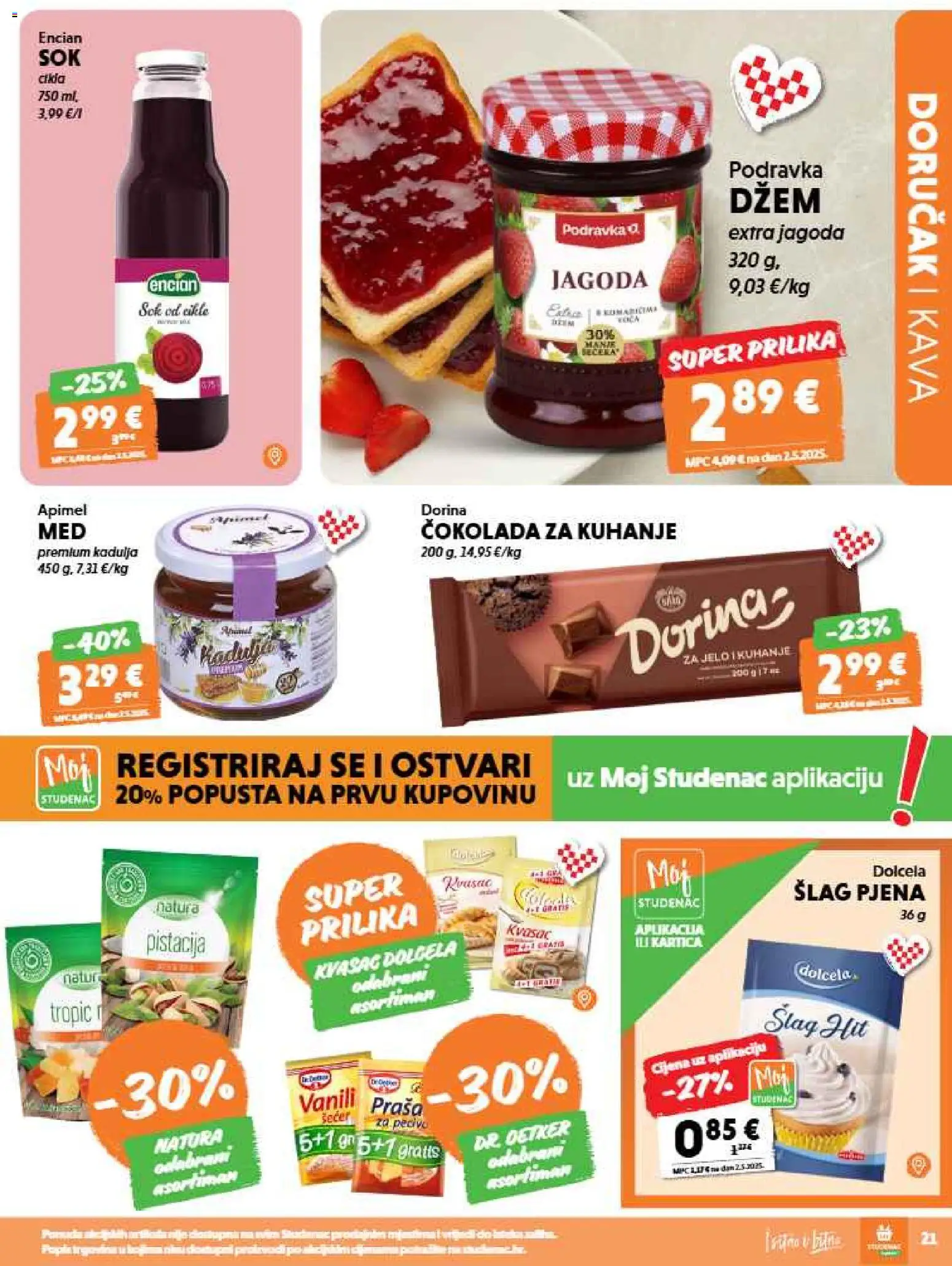 Studenac katalog | vrijedi od 12.08.2026 | Stranica: 21 | Proizvodi: Dorina, Pjena, Pistacija, Šlag