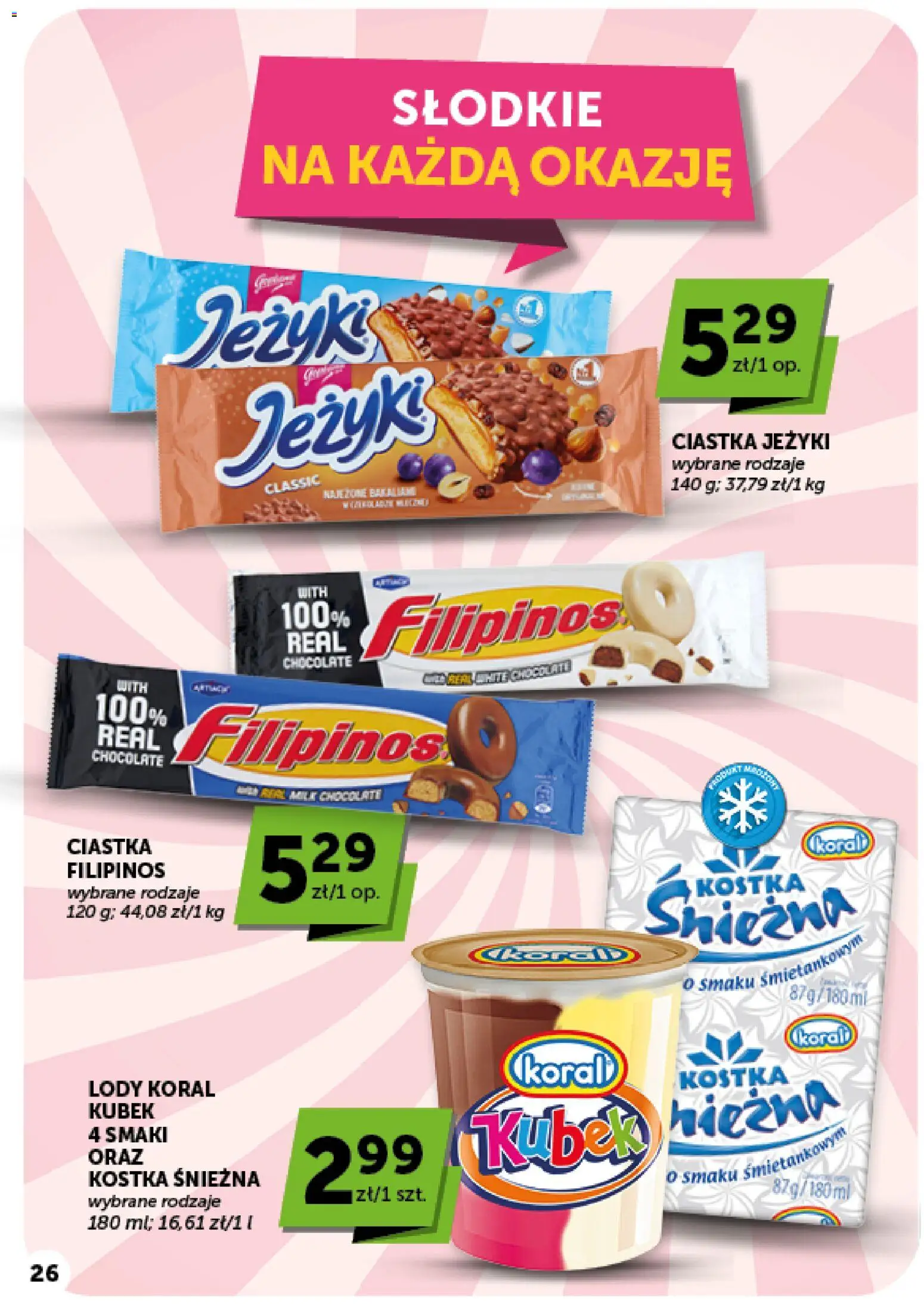 Euro Sklep gazetka - Market od 01.10.2026 | Strona: 26 | Produkty: Ciastka Jeżyki, Lody koral, Ciastka, Lody