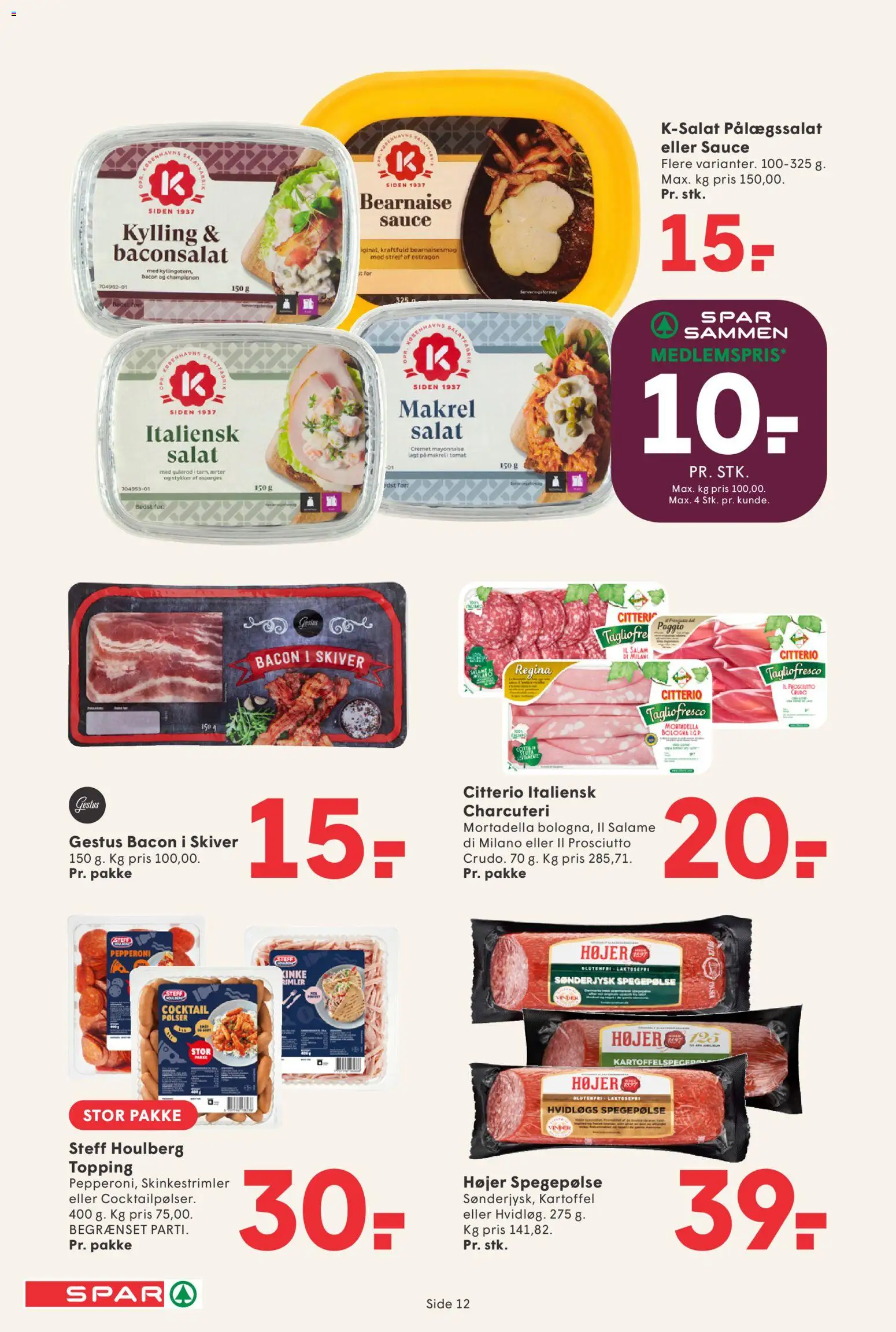 Spar tilbudsavis – gyldig fra 18/09/2026 | Side: 13 | Produkter: Salat, Spegepølse, Bacon, Italiensk salat