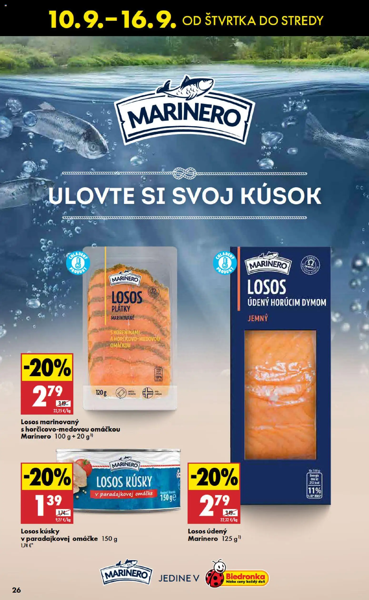 Nové Biedronka akcie – leták je platný od 10.09.2026 | Strana: 26 | Produkty: Losos údený, Losos, Omega