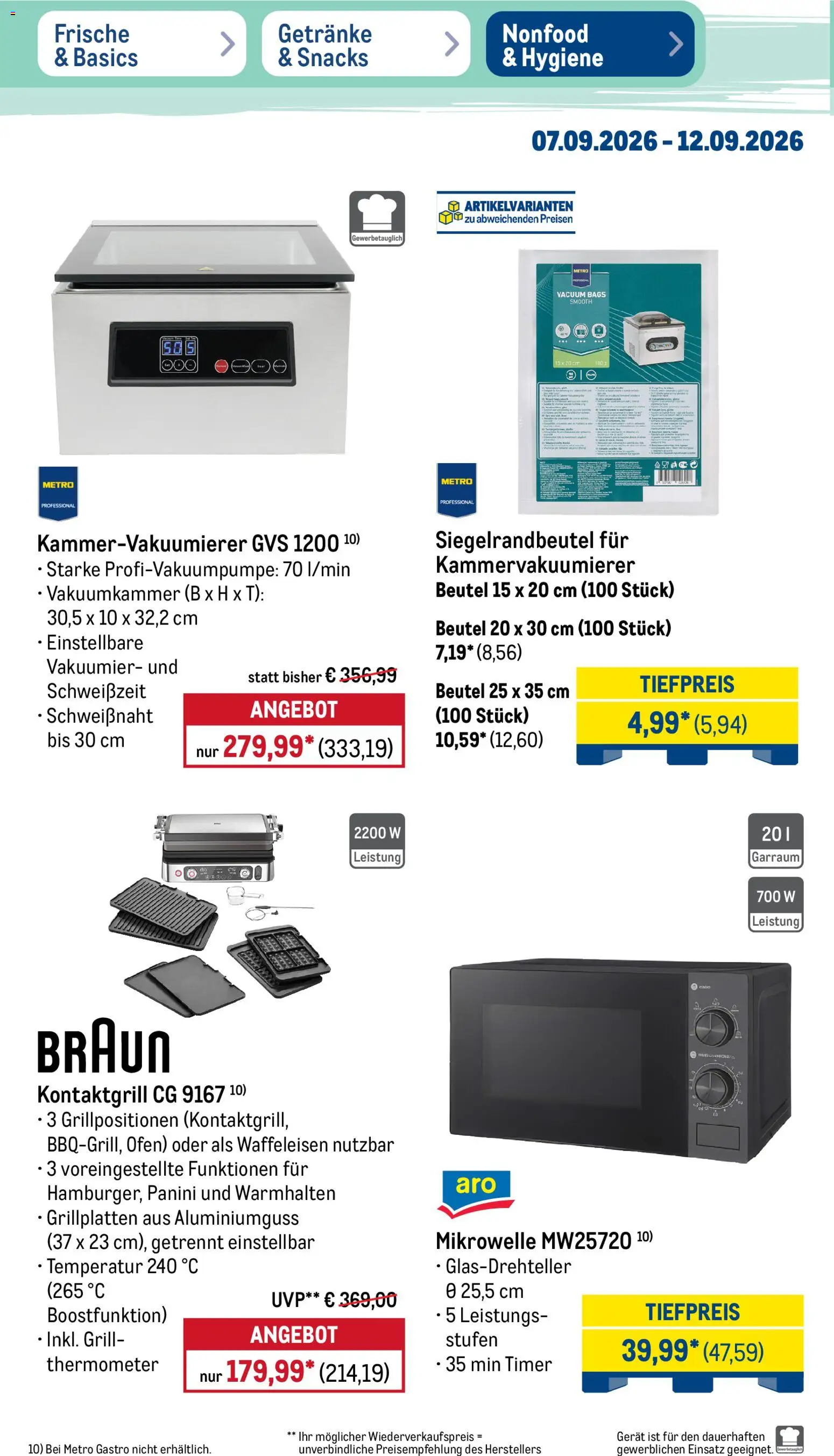 Metro NonFood-Angebote – gültig ab 07.09.2026 | Seite: 8 | Produkte: Ofen, Mikrowelle, Thermometer, Waffeleisen