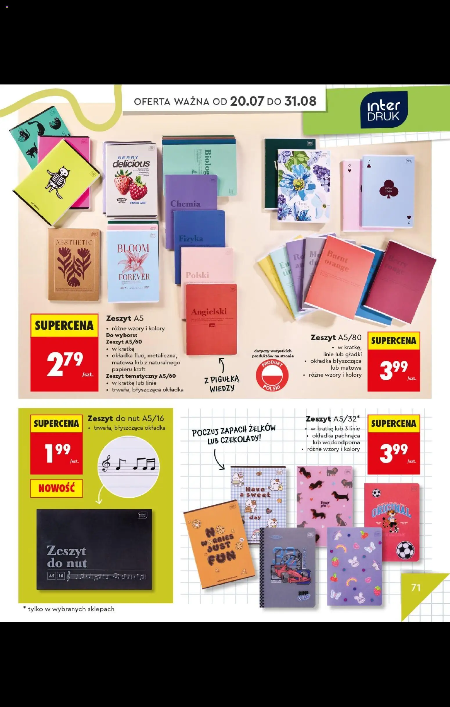 Biedronka gazetka - Do mojej szkoły idę od 20.07.2026 | Strona: 71 | Produkty: Czekolady, Notebook, Zeszyt, Zapach