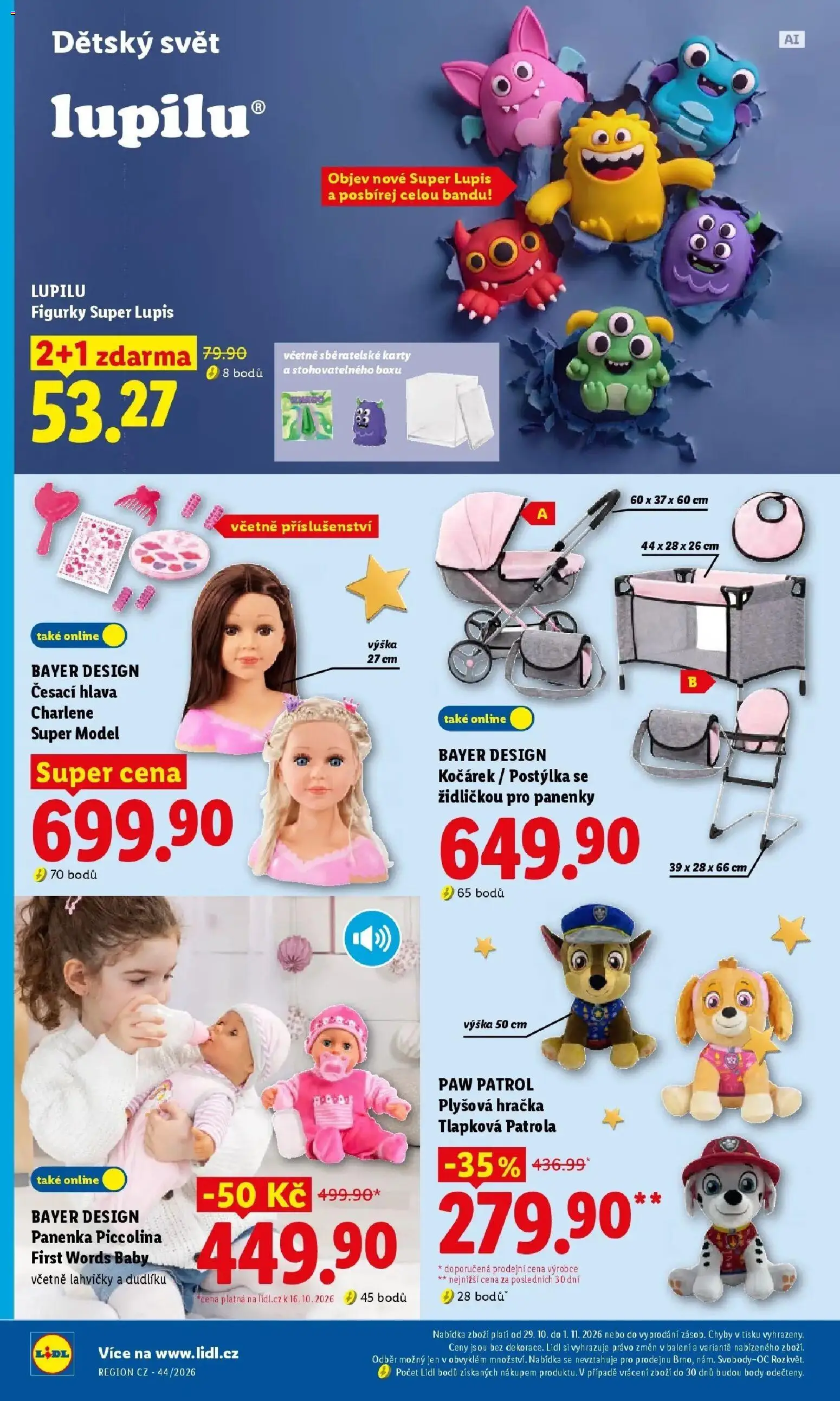 Lidl leták od 26.10.2026 - Nový akční leták | Strana: 22 | Produkty: Česací hlava, Panenka, Figurky, Karty
