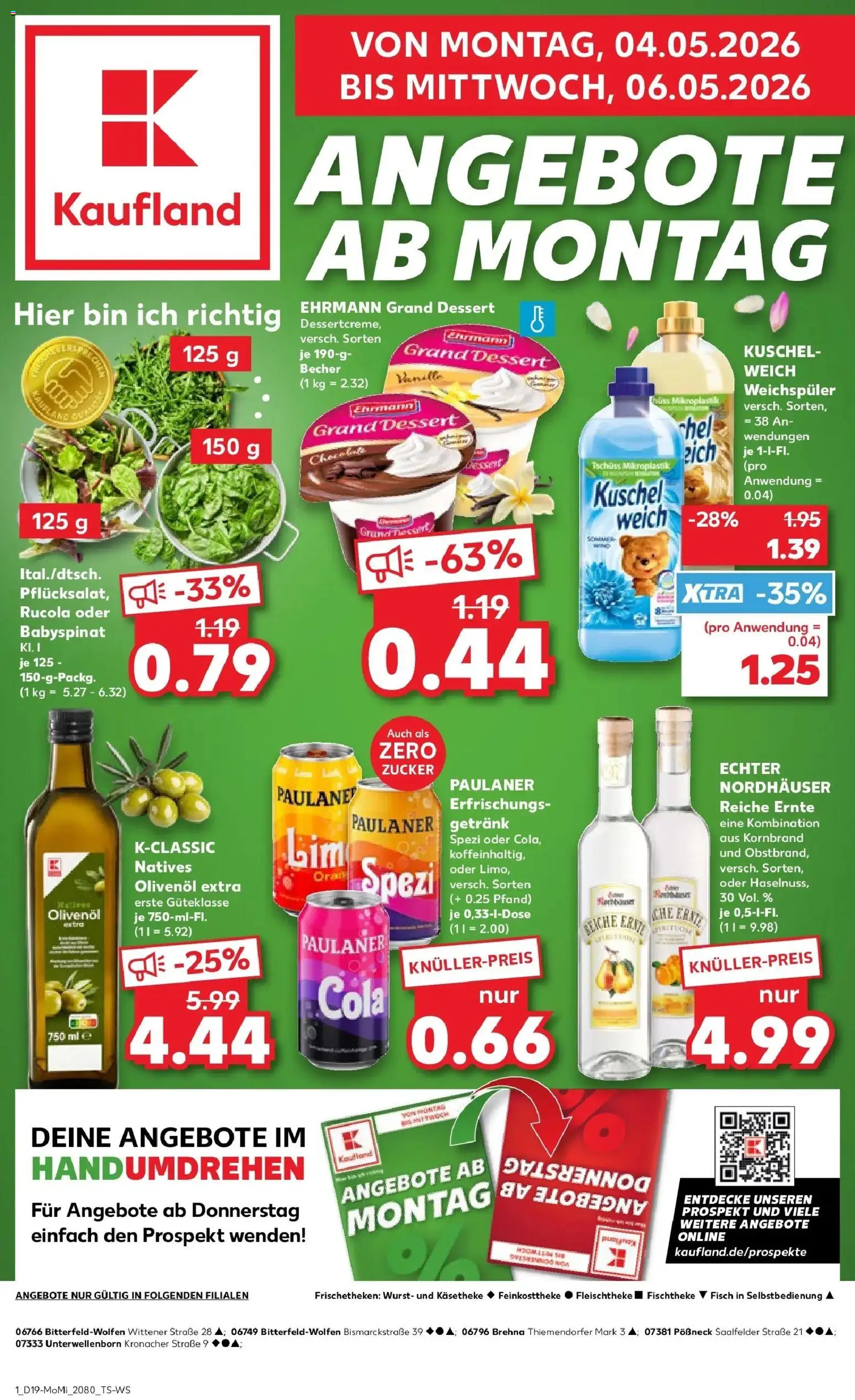 Prospekt Kaufland ab 04.05.2026 » Angebote Online zum Blättern | Seite: 1 | Produkte: Olivenol, Rucola, Zucker, Wurst