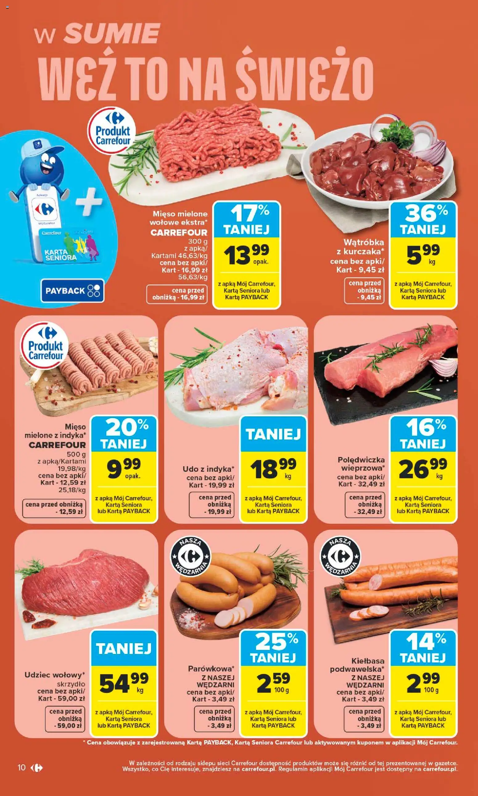 Carrefour gazetka od 06.07.2026 | Strona: 10 | Produkty: Kiełbasa, Karta, Mięso, Mięso mielone wołowe
