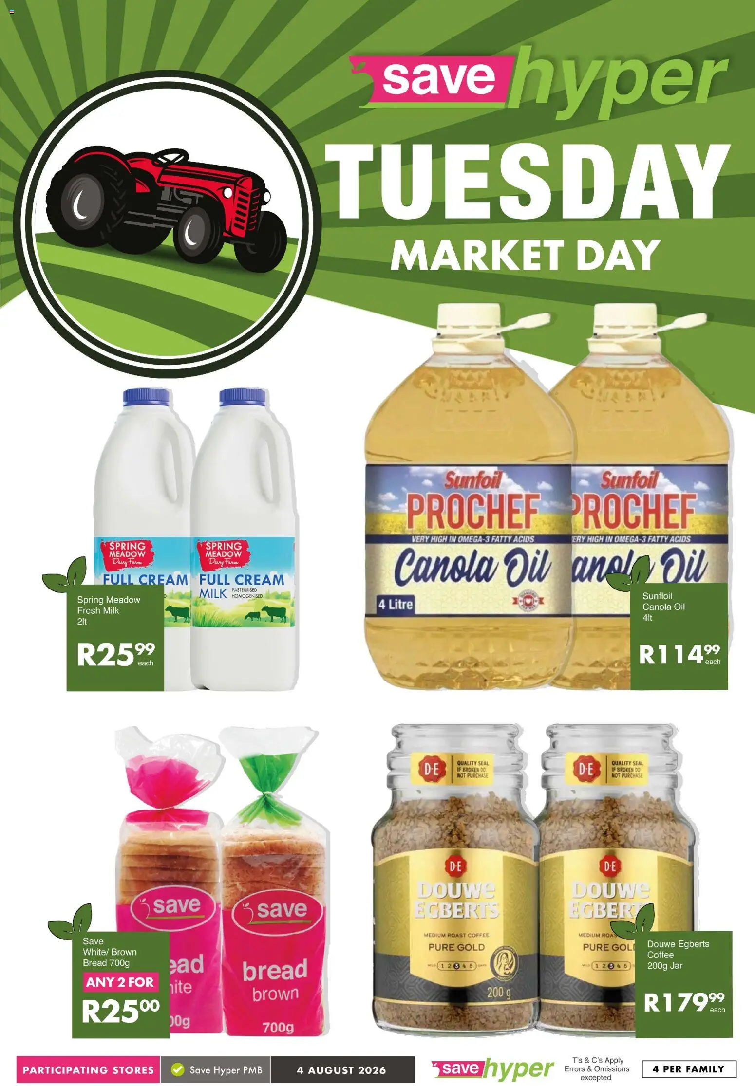New Save catalogue – valid from 04/08/2026 | Page: 9 | Products: Milk, Oil, Bread, Coffee