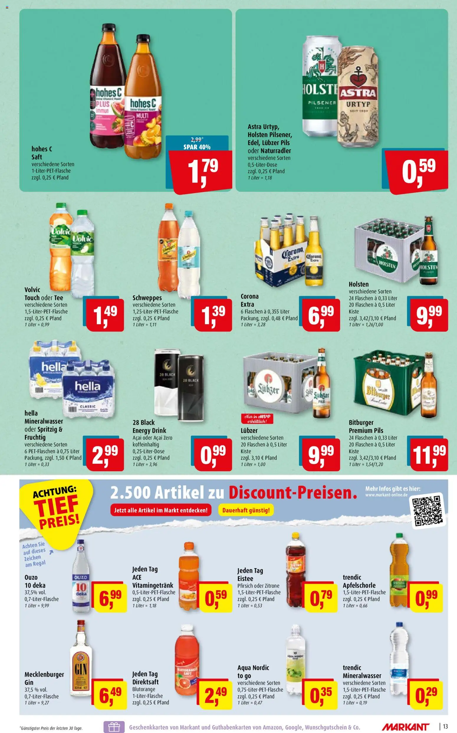 Markant Prospekt – gültig ab 20.07.2026 | Seite: 13 | Produkte: Energy, Holsten, Saft, Volvic