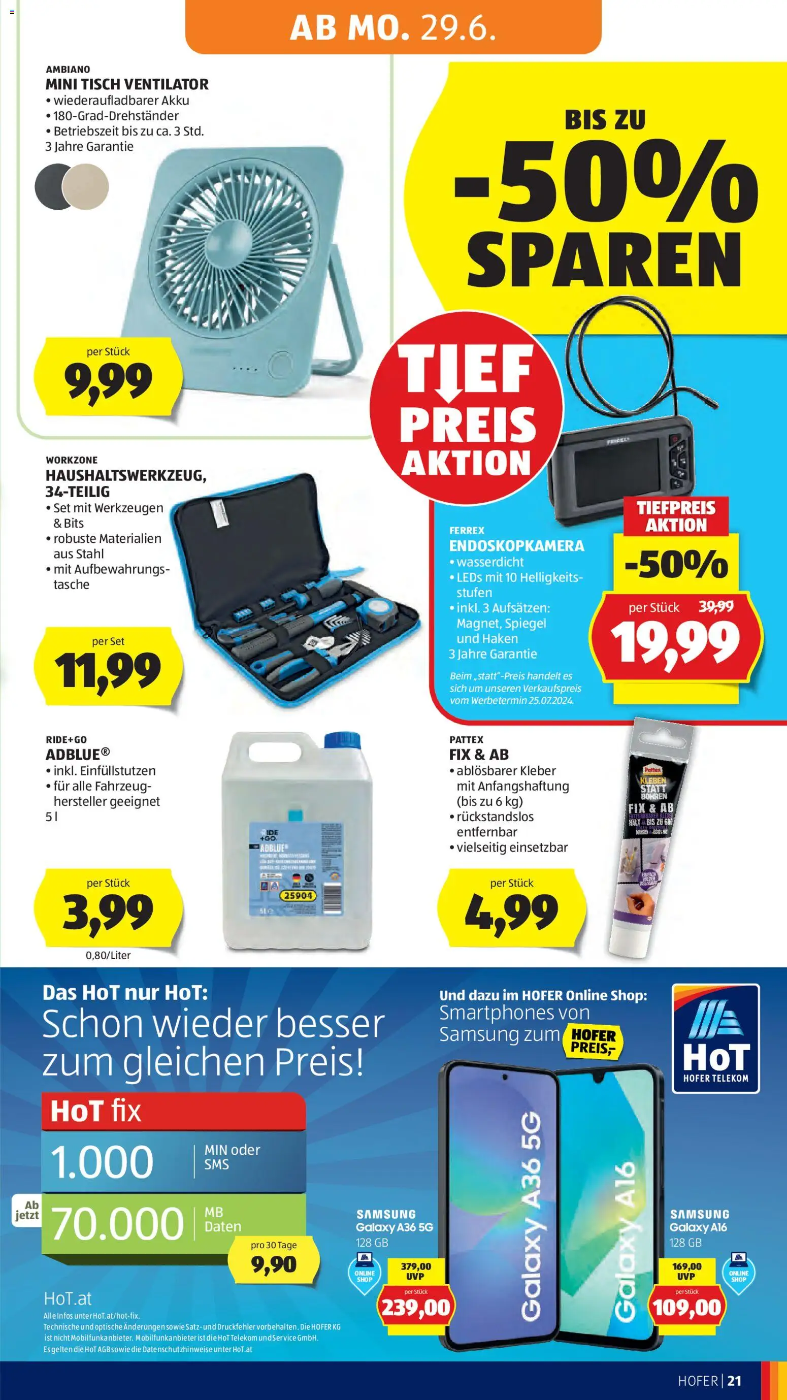 Hofer Flugblatt gültig ab 26.06.2026 | Seite: 26 | Produkte: Tasche, Ventilator, Spiegel, Samsung