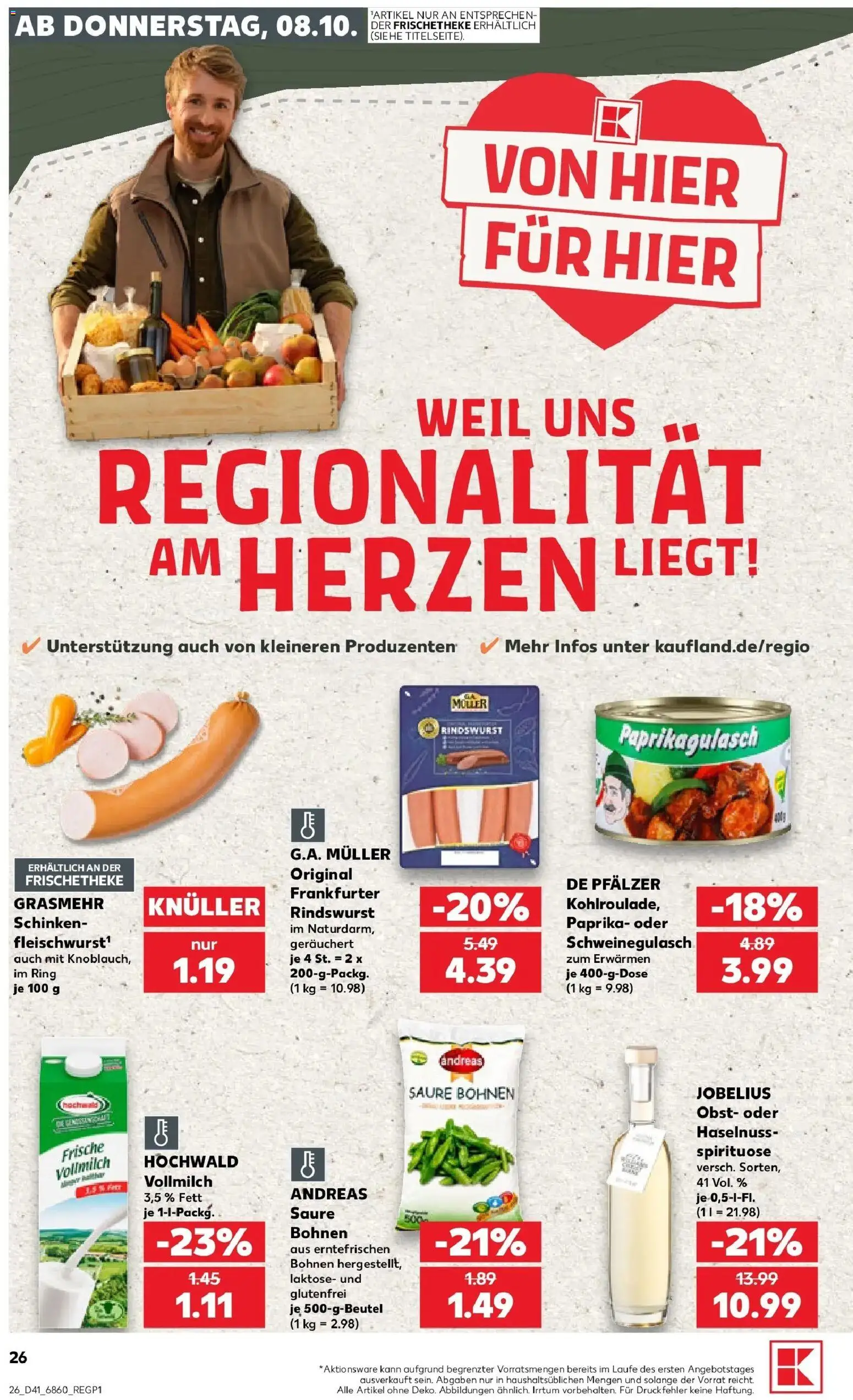 Prospekt Kaufland ab 08.10.2026 » Angebote Online zum Blättern | Seite: 26 | Produkte: Schweinegulasch, Paprika, Obst, Schinken
