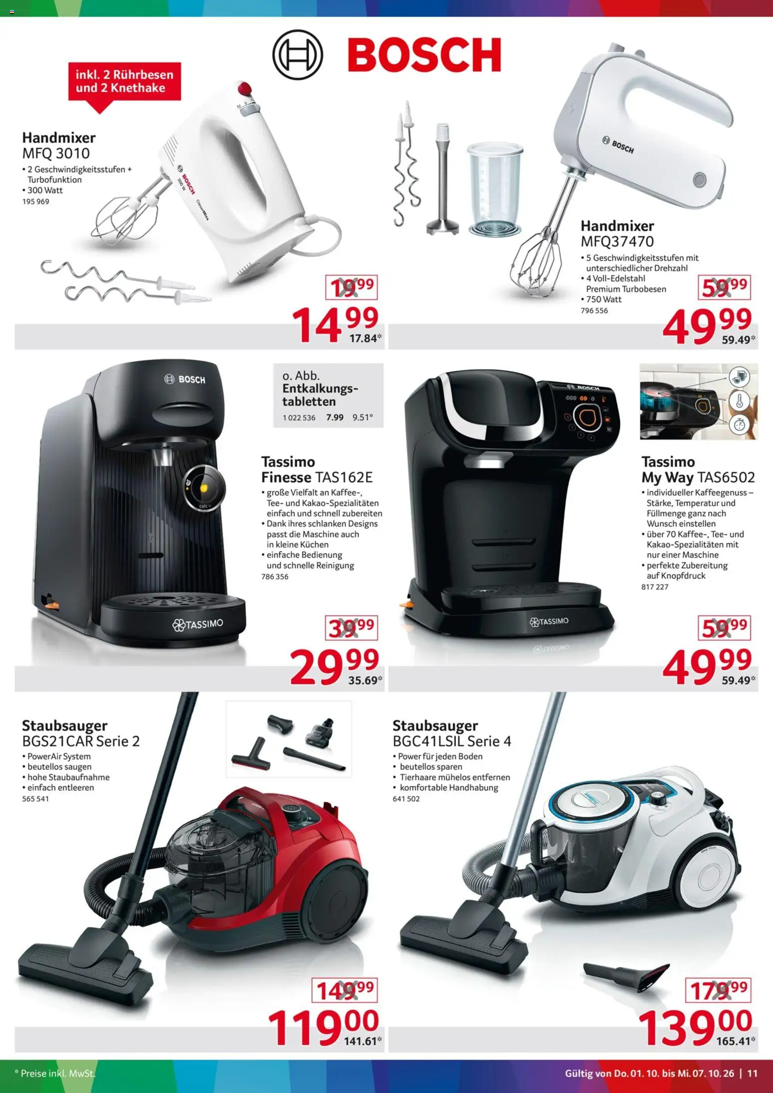 Selgros Non Food – gültig ab 01.10.2026 | Seite: 11 | Produkte: Staubsauger, Rührbesen, Handmixer, Tassimo
