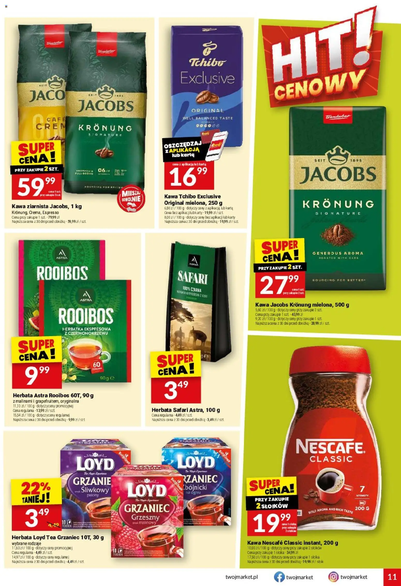 Twój Market gazetka od 21.10.2026 | Strona: 11 | Produkty: Karta, Kawa jacobs, Kawa ziarnista, Kawa tchibo