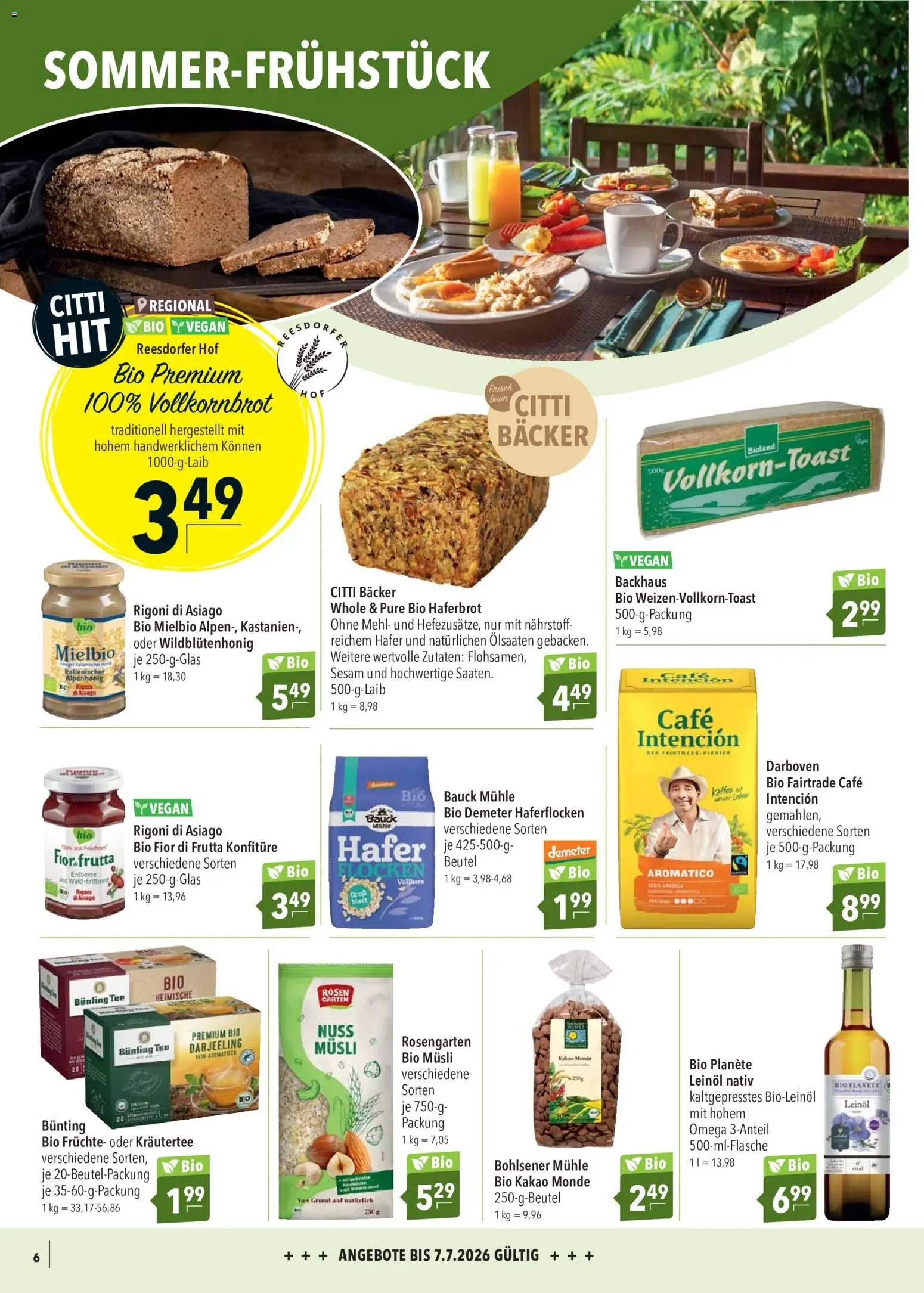 CITTI Markt Bio logisch! – gültig ab 24.06.2026 | Seite: 6 | Produkte: Mühle, Leinöl, Vollkornbrot, Tee