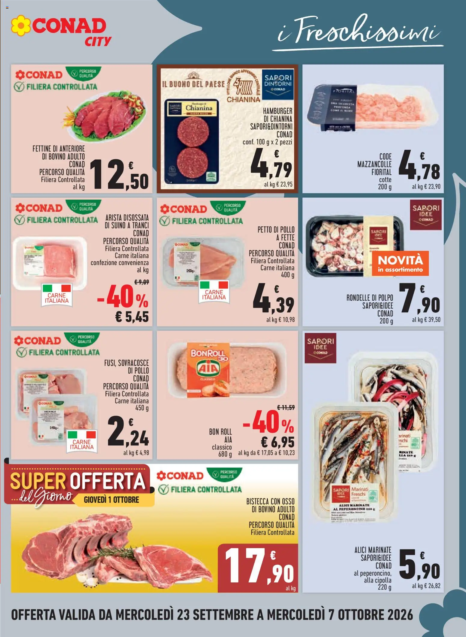 Volantino Conad del 23/09/2026 | Pagina: 5 | Prodotti: Petto di Pollo, Polpo, Suino, Bistecca