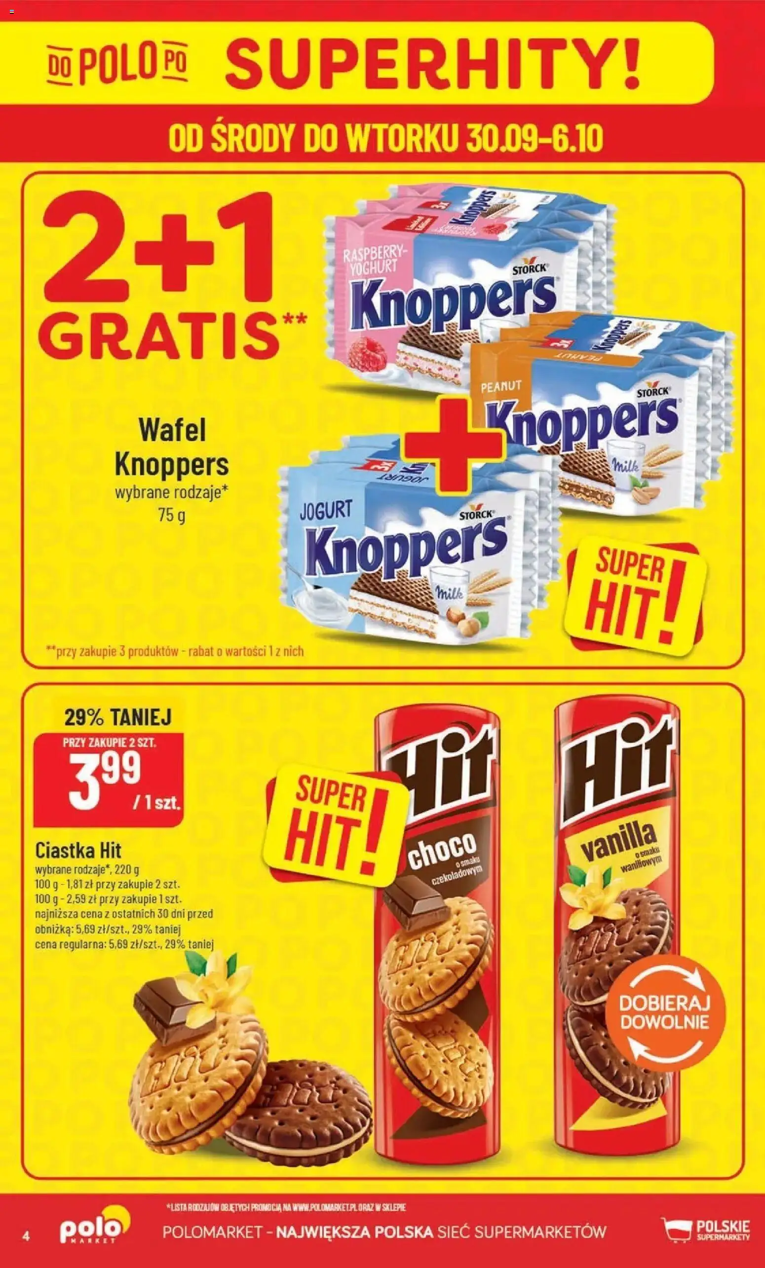 Nowa POLOmarket gazetka od jutra 30.09.2026 | Strona: 4 | Produkty: Knoppers, Jogurt, Ciastka