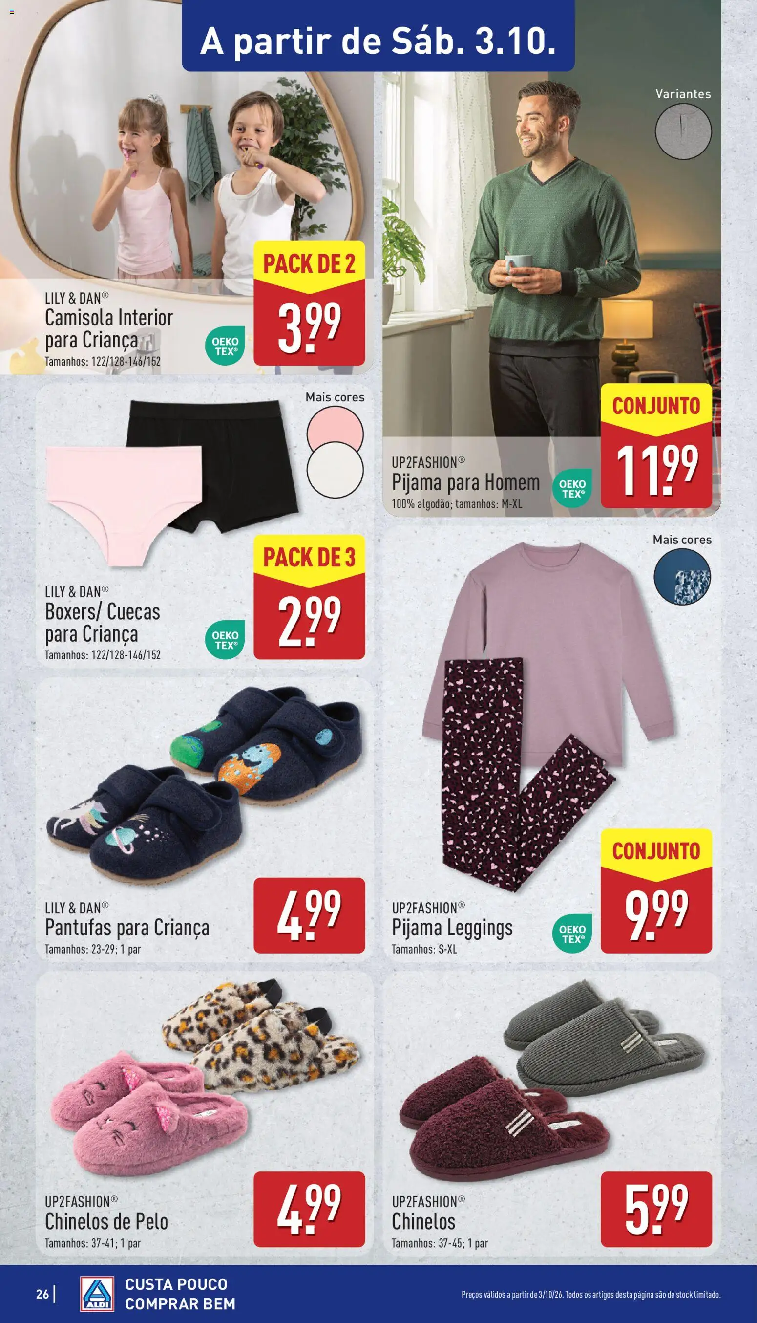 Aldi folheto │ válido de 28/09/2026 | Página: 26 | Produtos: Chinelos, Pijama, Leggings, Cuecas