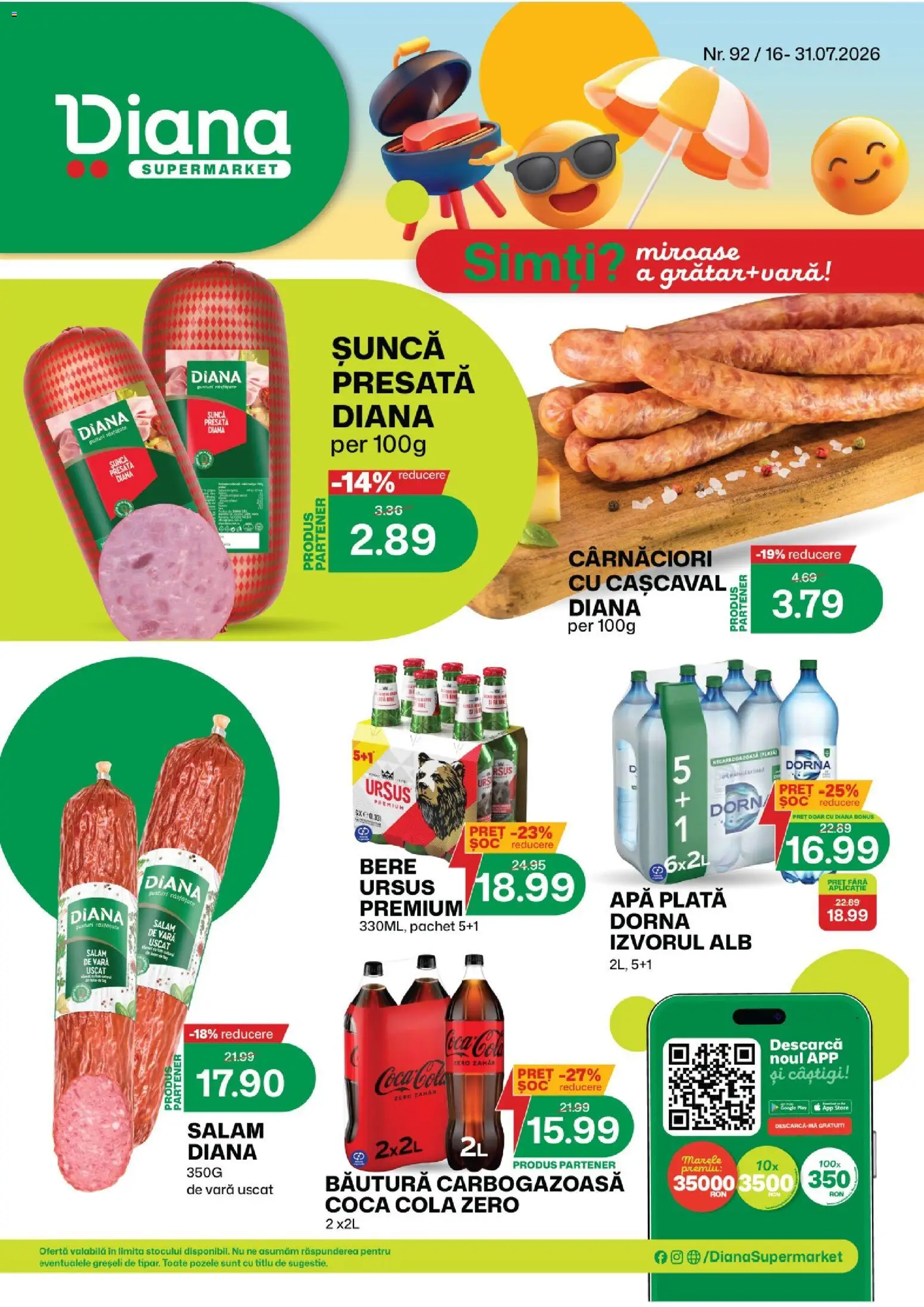 Noul catalog Diana – valabil de la 16.07.2026 | Pagină: 1 | Produse: Cașcaval, Amerikan servis, Bere, Apă