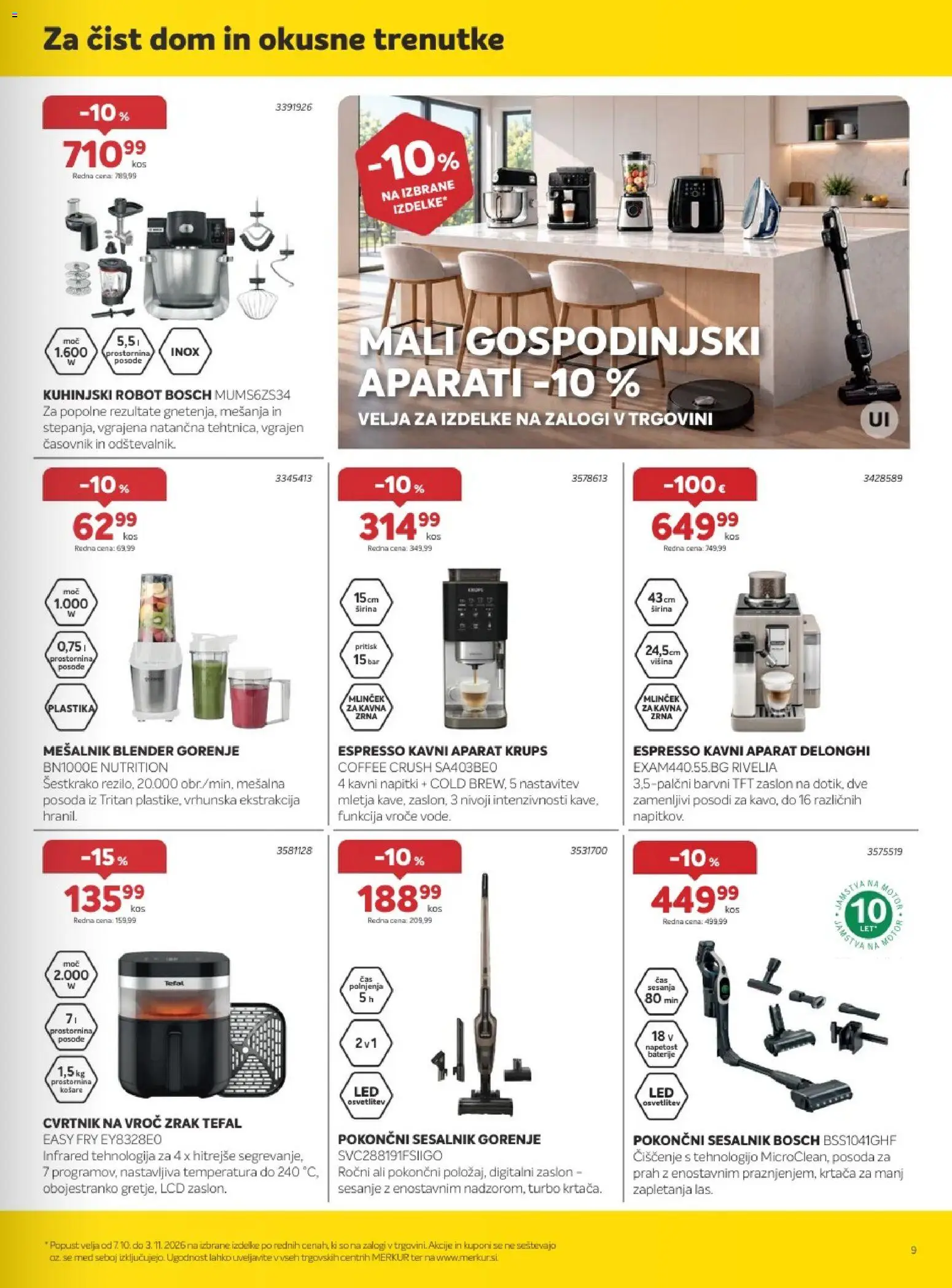 Novi Merkur katalog ponudbe – veljaven od 07.10.2026 | Stran: 9 | Izdelki: Napitki, Krtaca, Sesalnik, Časovnik