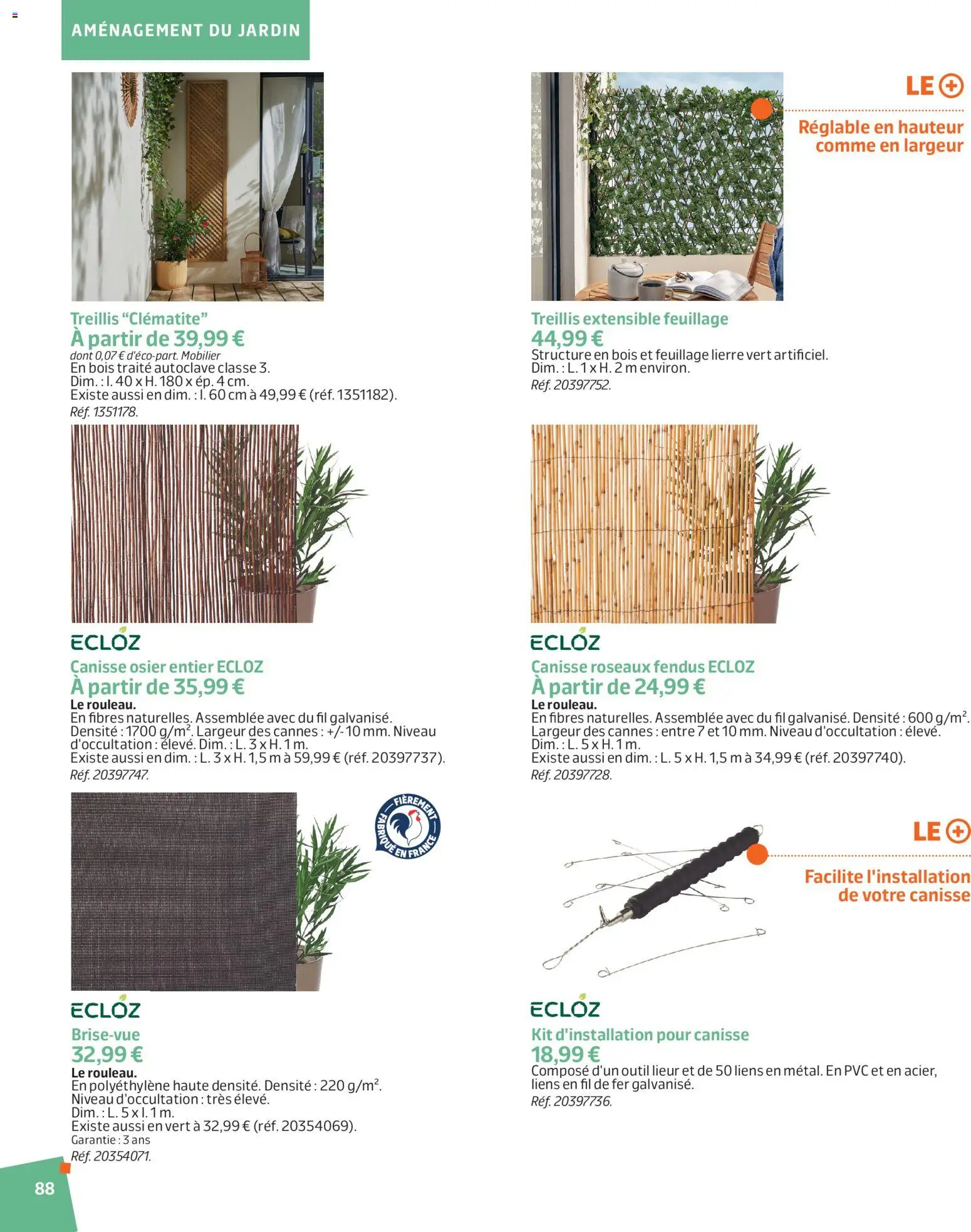 {H1} | Page: 88 | Produits: Clematite, Canisse, Treillis extensible