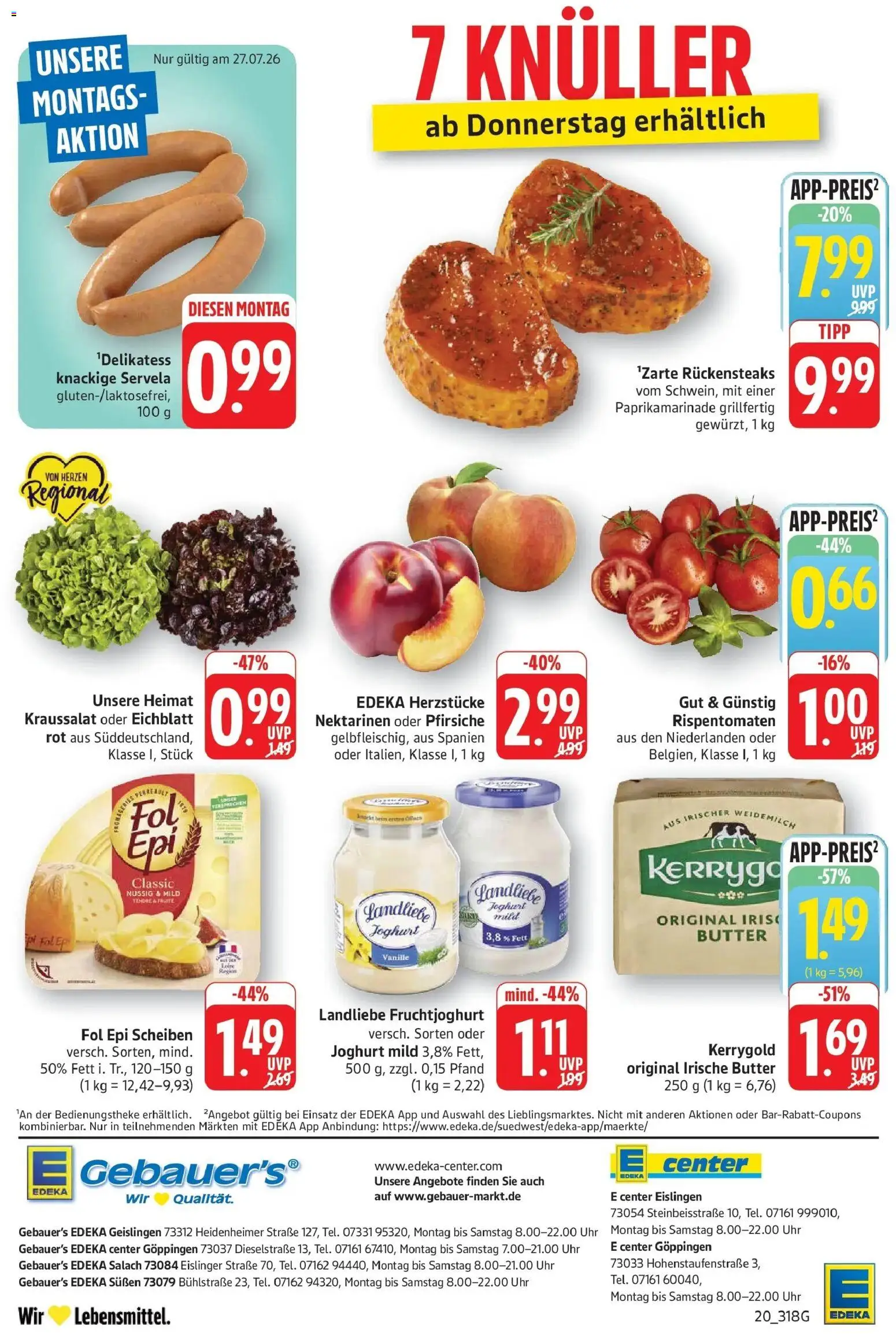 Edeka Prospekt Geislingen – gültig ab 27.07.2026 | Seite: 20 | Produkte: Butter, Joghurt, Landliebe joghurt, Uhr