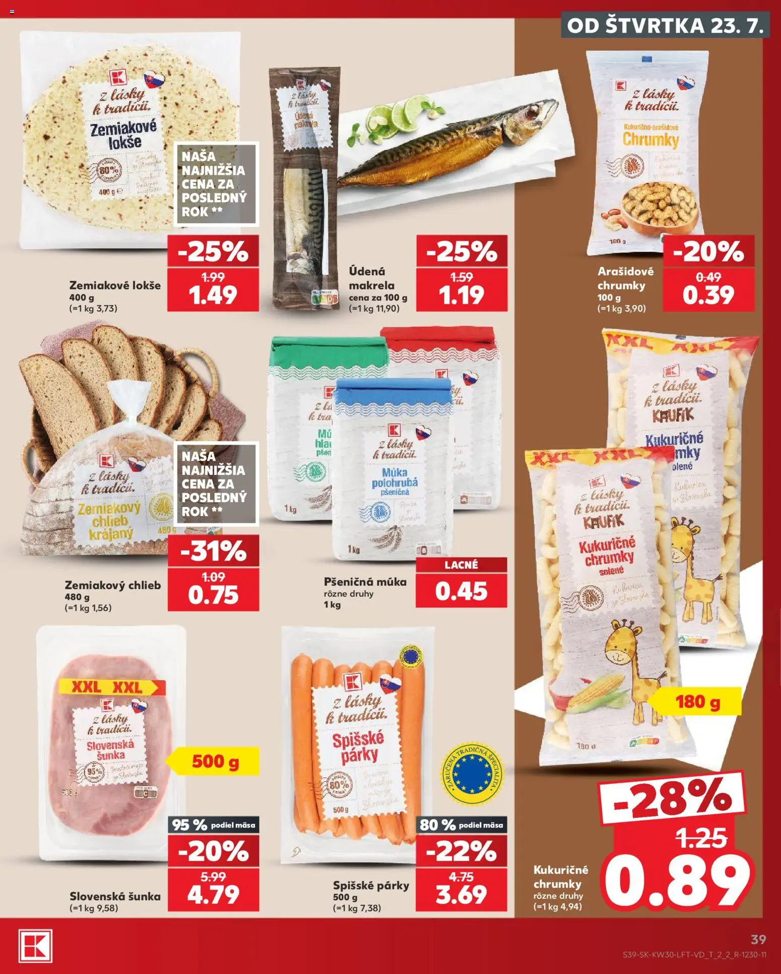 Nové Kaufland akcie – leták je platný od 23.07.2026 | Strana: 39 | Produkty: Chlieb, Šunka, Pšeničná múka, Párky