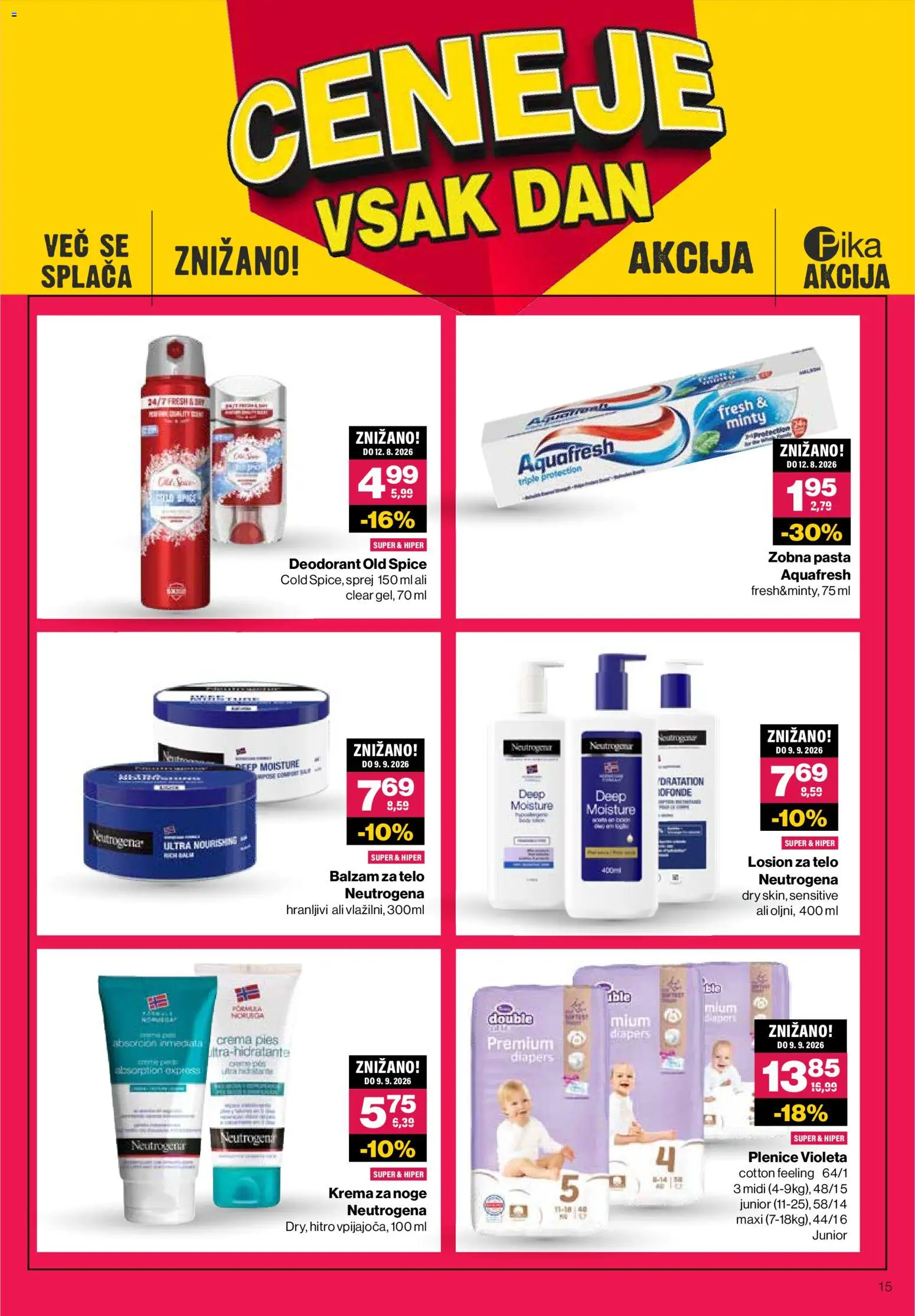 Novi Mercator katalog ponudbe – veljaven od 09.06.2026 | Stran: 15 | Izdelki: Plenice, Krema, Deodorant, Zobna pasta