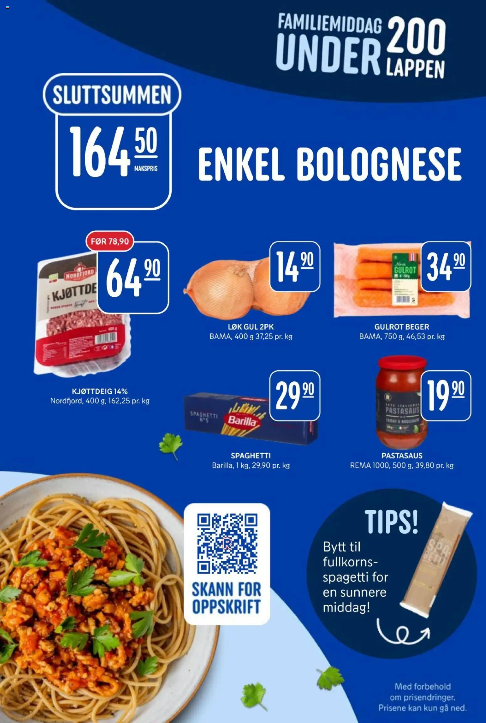 {H1} | Side: 2 | Produkter: Løk, Kjøttdeig, 1, Spaghetti