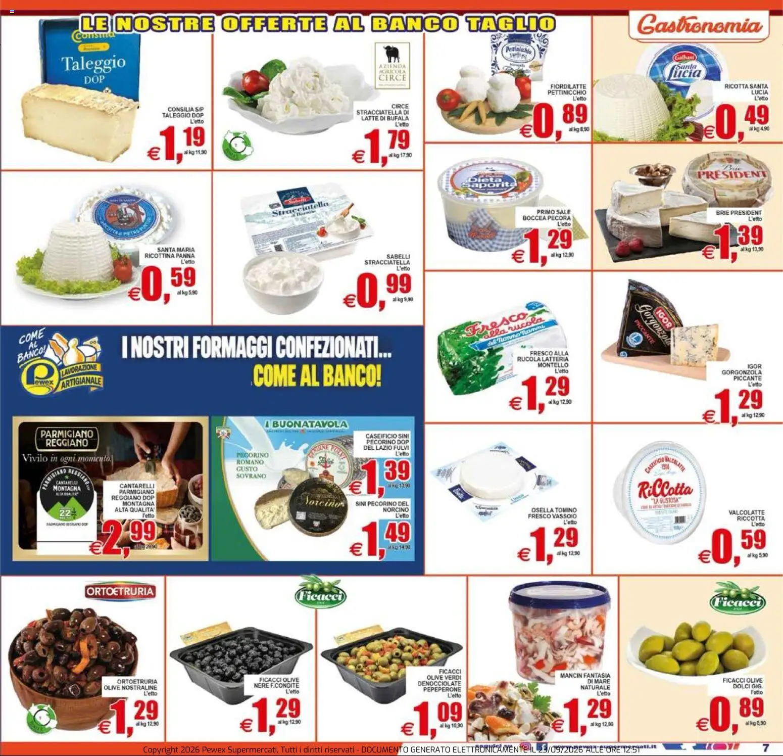 Volantino Pewex del 23/09/2026 | Pagina: 7 | Prodotti: Latte, Olive, Ricotta, Parmigiano