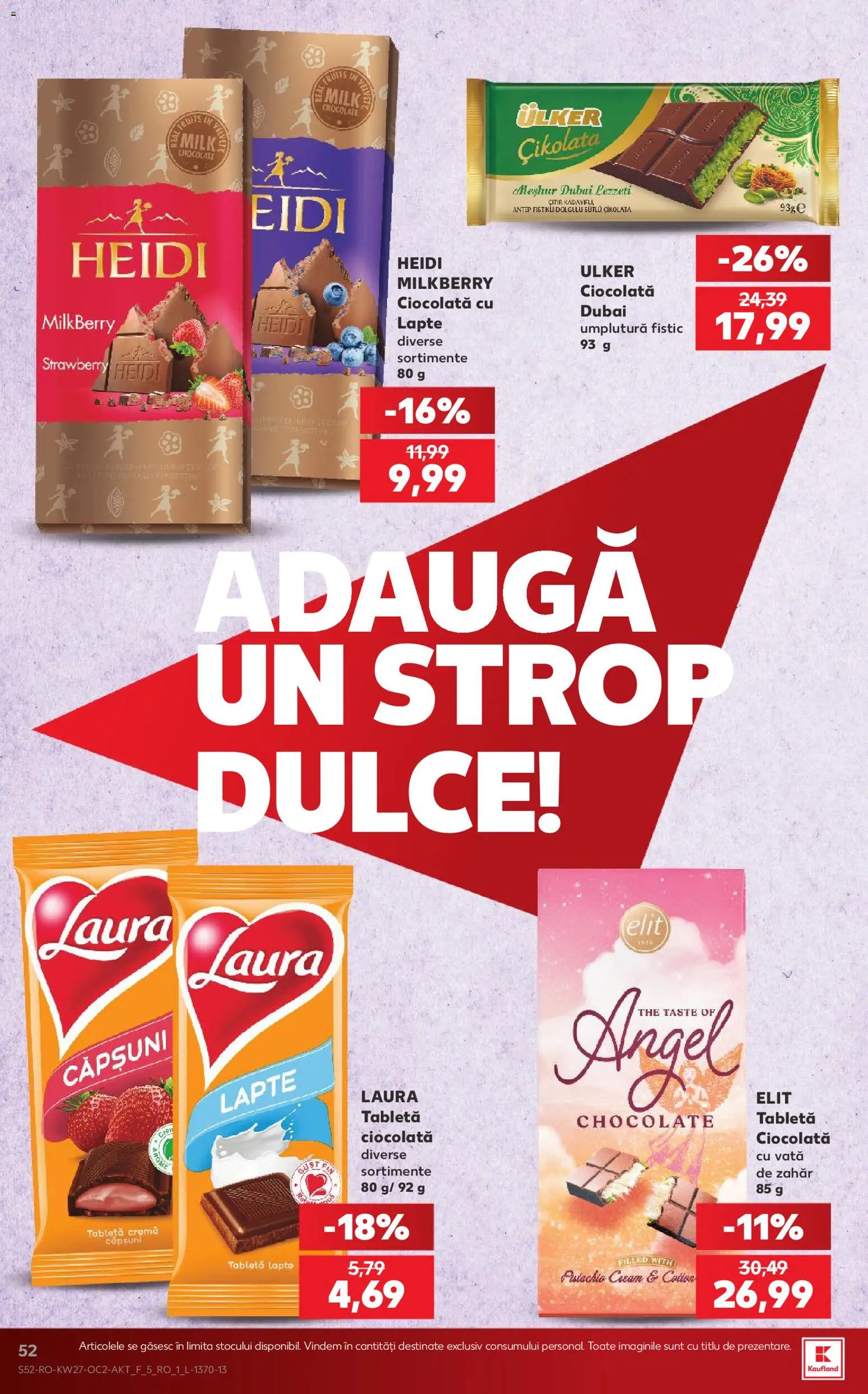 Noul catalog Kaufland – valabil de la 01.07.2026 | Pagină: 52 | Produse: Tabletă, Cremă, Ciocolată, Fistic