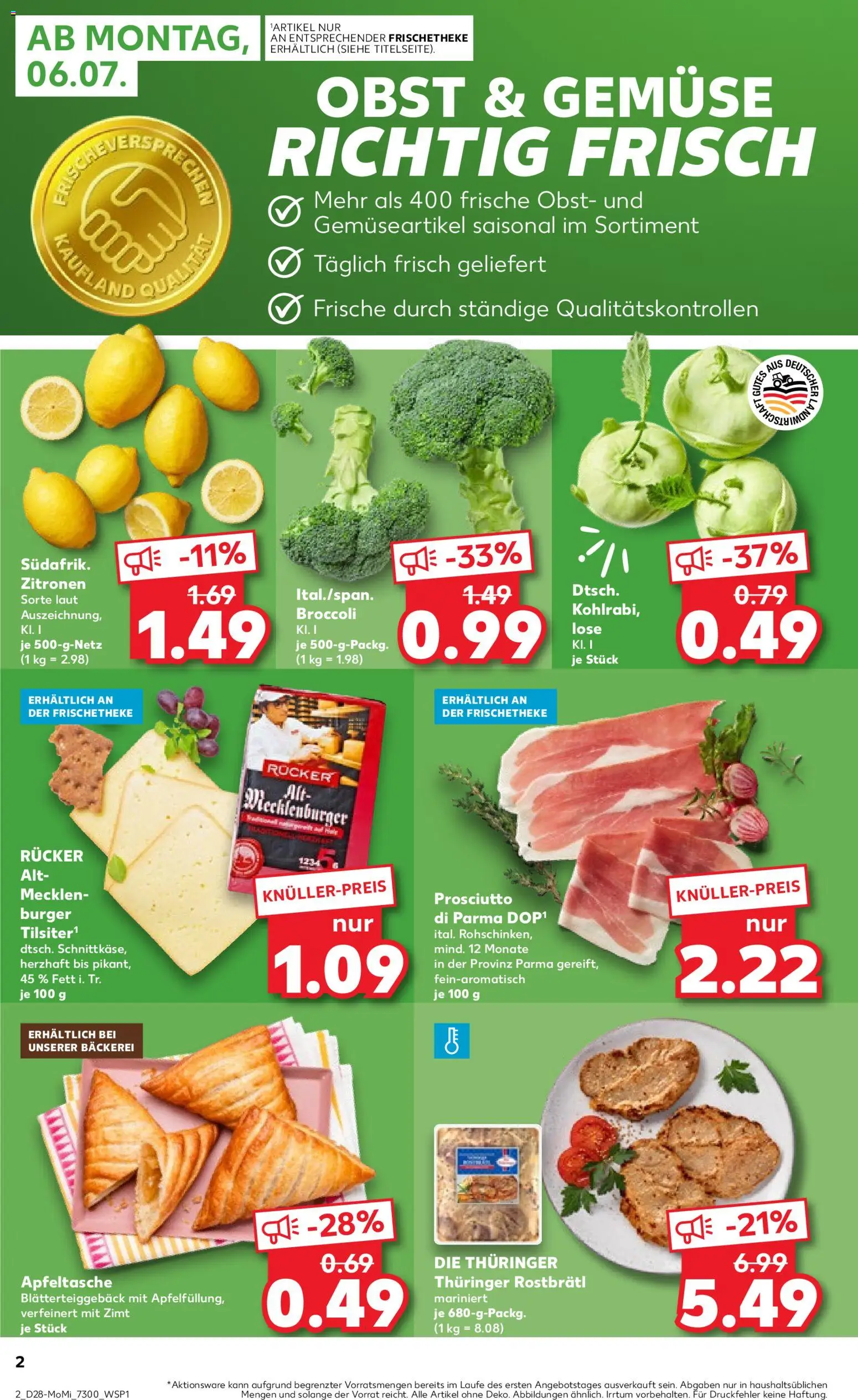 Kaufland Prospekt Berlin – gültig ab 06.07.2026 | Seite: 2 | Produkte: Bäckerei, Gemüse, Obst, Zitronen