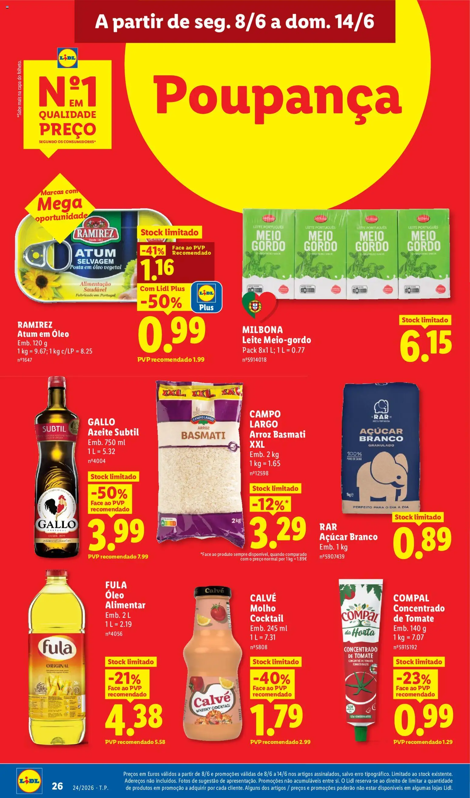 Lidl folheto │ válido de 08.06.2026 | Página: 26 | Produtos: Atum, Azeite, Óleo, Arroz