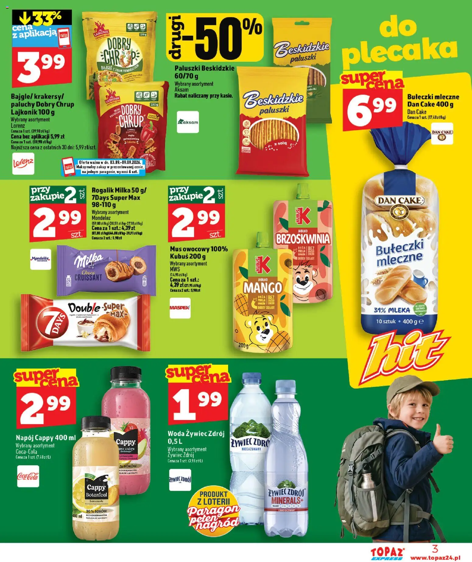 Topaz gazetka - Express od 03.09.2026 | Strona: 3 | Produkty: Brzoskwinia, Mleka, Mus owocowy, 7days