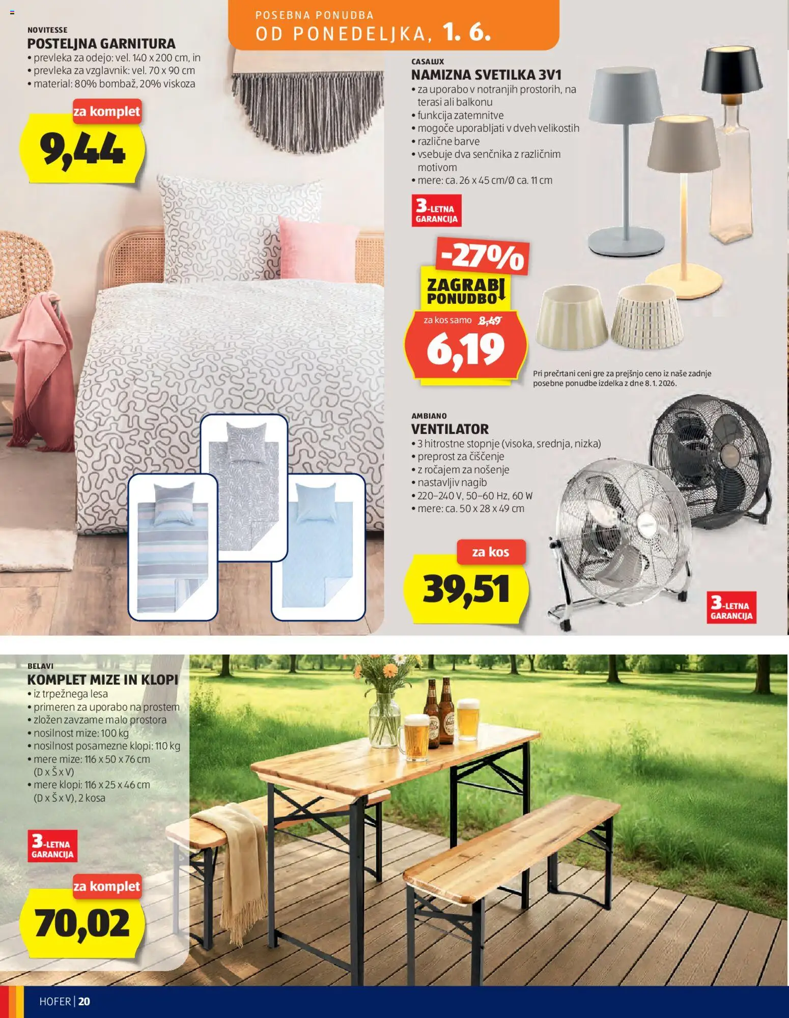 Novi Hofer katalog ponudbe – veljaven od 27.05.2026 | Stran: 20 | Izdelki: Prevleka, Kos, Svetilka, Namizna svetilka