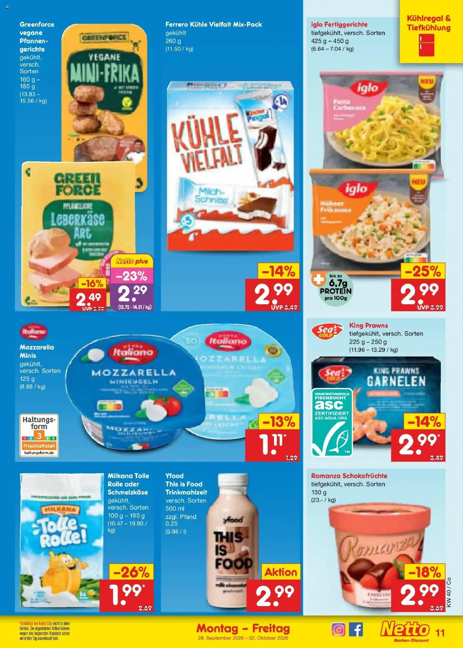 Netto Marken-Discount Prospekt Leipzig – gültig ab 28.09.2026 | Seite: 15 | Produkte: Mozzarella, Garnelen, Gerichte, Leberkase