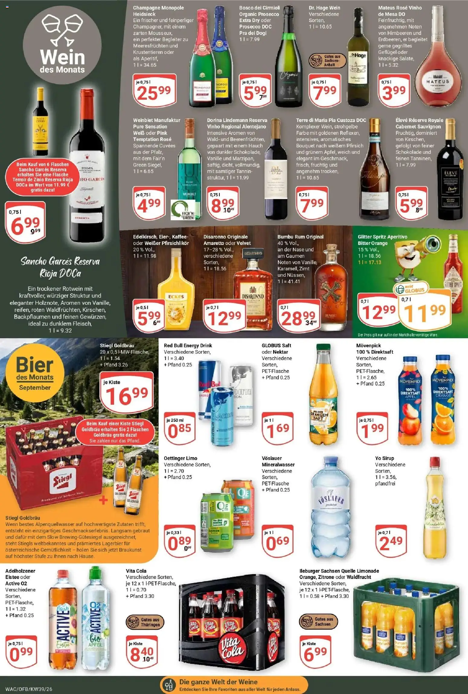 Globus Prospekt Markkleeberg (ab 21.09.2026) » Angebote online | Seite: 21 | Produkte: Red bull, Limonade, Oettinger, Wein