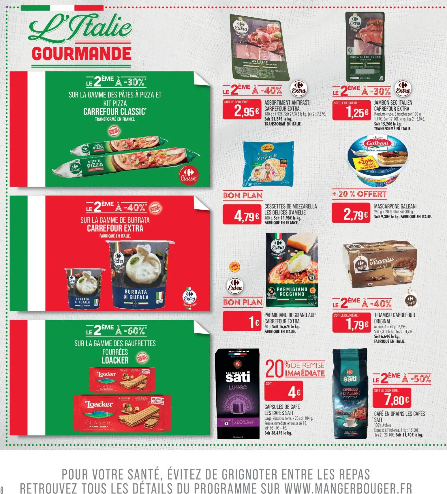 {H1} | Page: 8 | Produits: Mozzarella, Burrata, Jambon, Pâtes