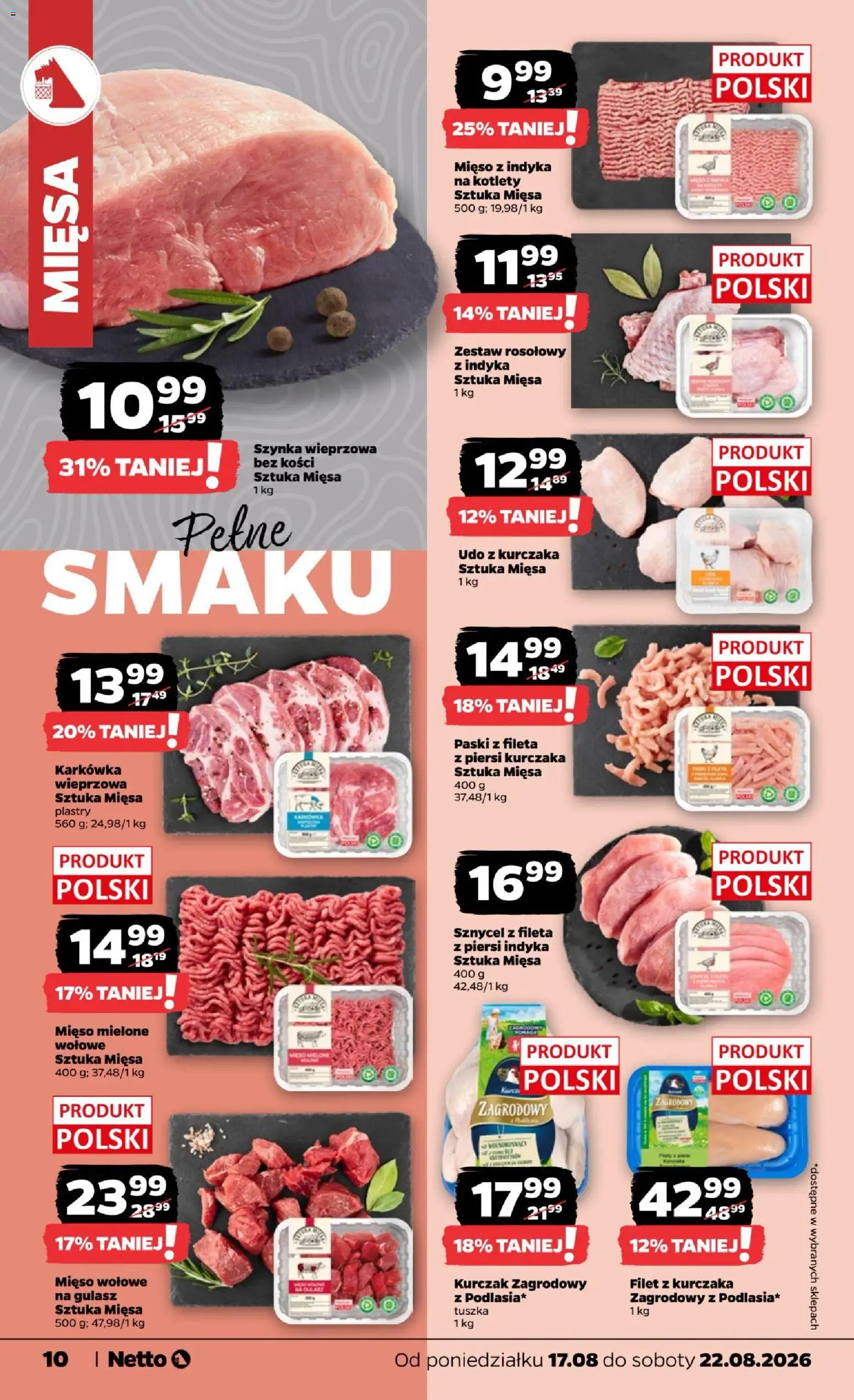 Netto gazetka od poniedziałku od 17.08.2026 | Strona: 10 | Produkty: Karkówka, Mięso wołowe, Mięso wołowe na gulasz, Kotlety