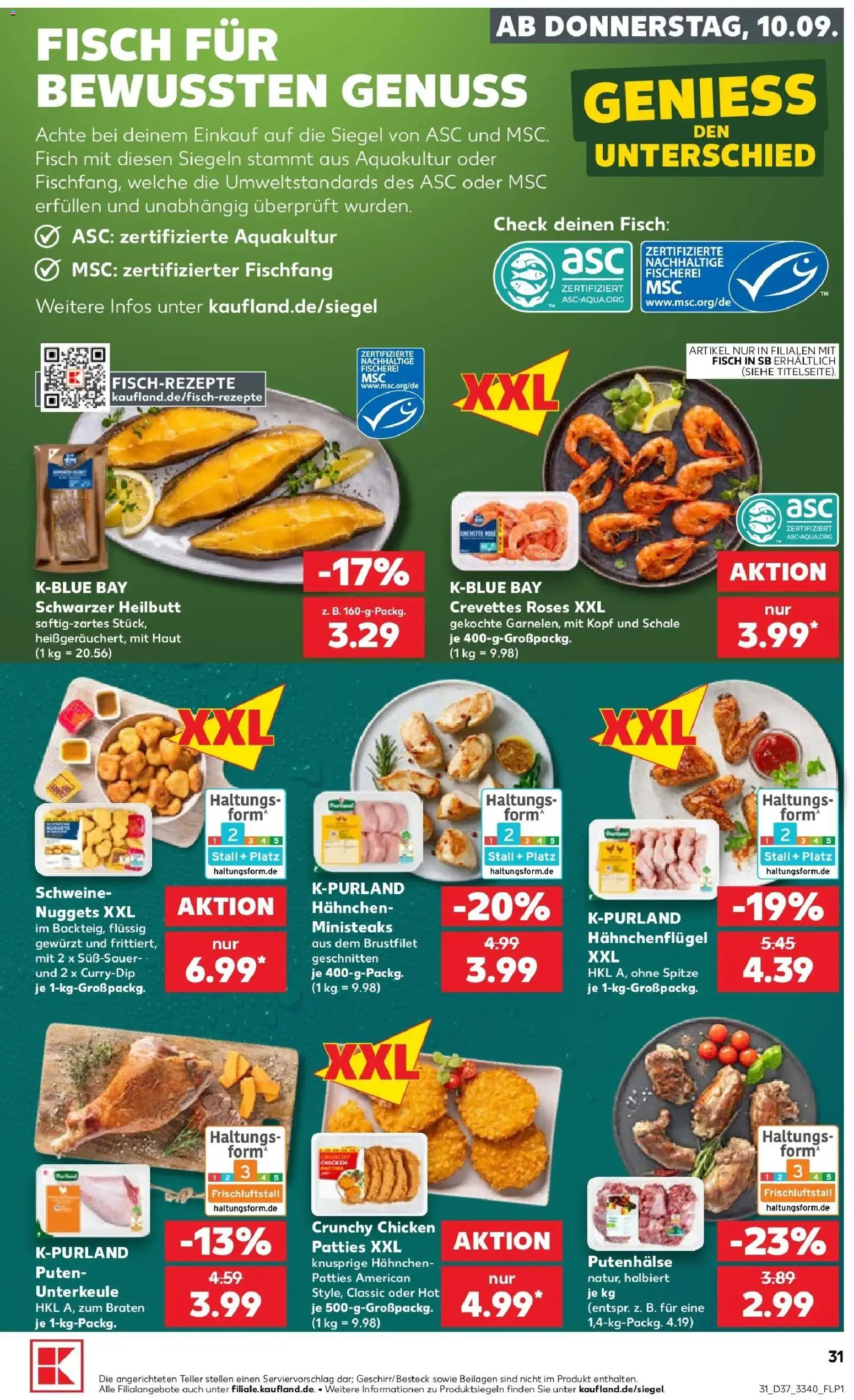 Prospekt Kaufland ab 10.09.2026 » Angebote Online zum Blättern | Seite: 31 | Produkte: Beilagen, Hahnchen, Fisch