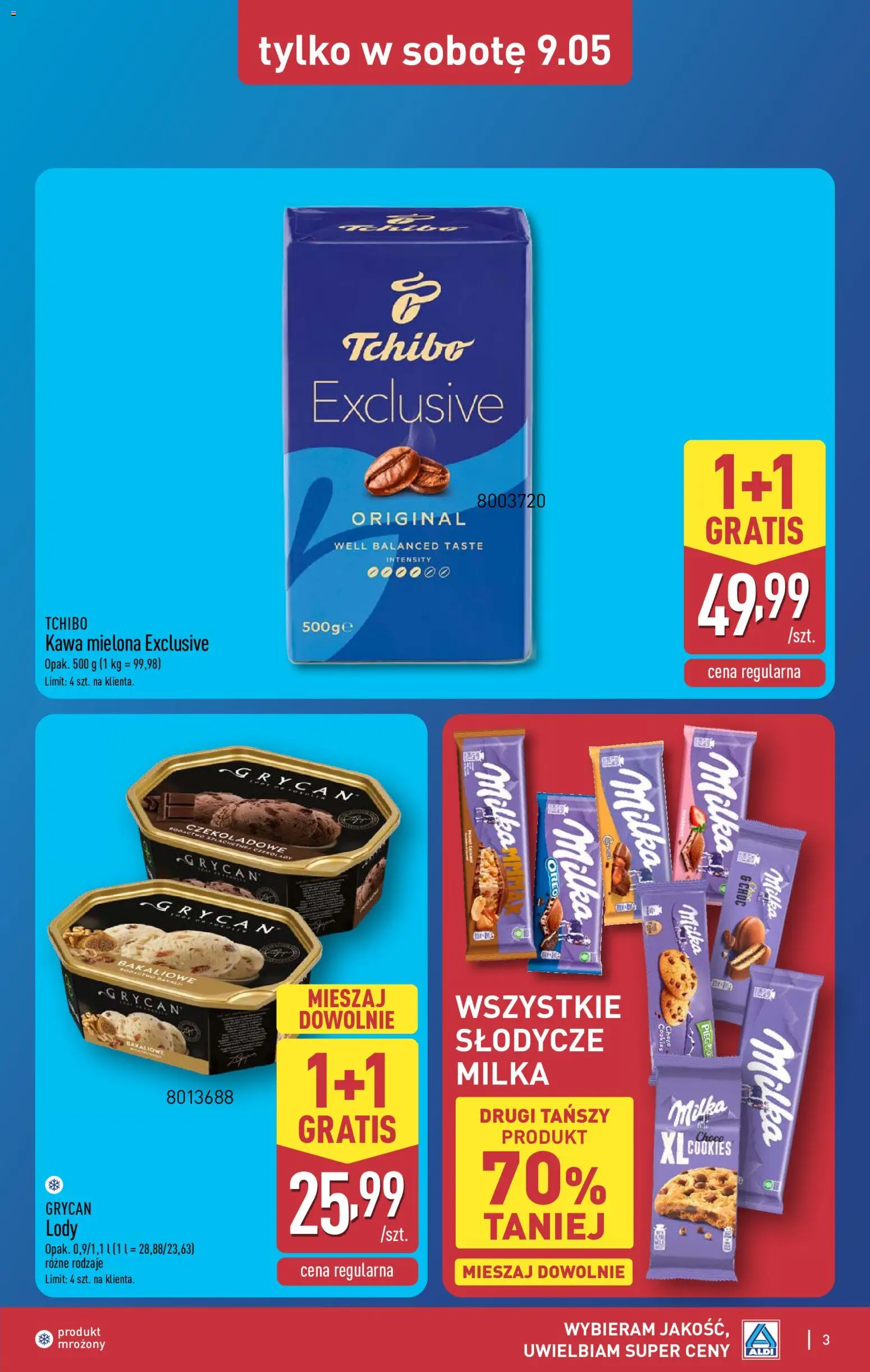 Aldi gazetka - Oferta weekendowa od 07.05.2026 | Strona: 3 | Produkty: Słodycze, Tchibo exclusive, Tchibo, Lody